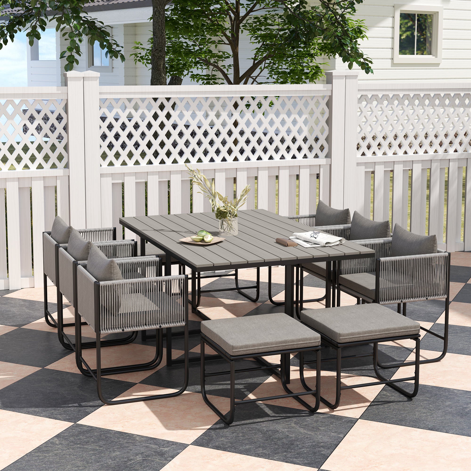 Outsunny Rattan Dining Set, Garden Table & Chair Sets w/ Space-saving Design