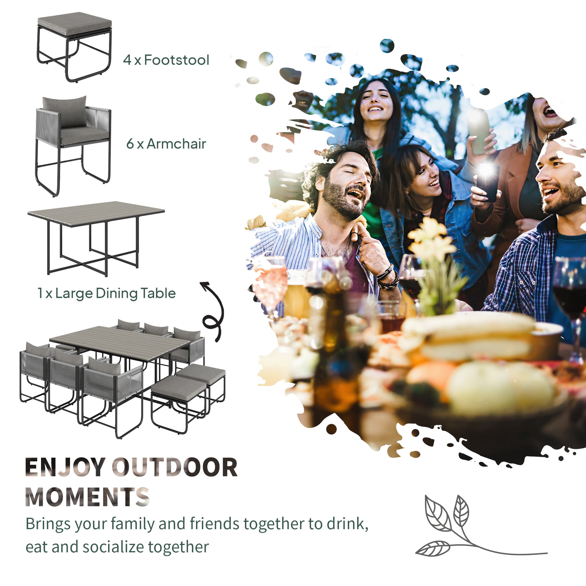Outsunny Rattan Dining Set, Garden Table & Chair Sets w/ Space-saving Design