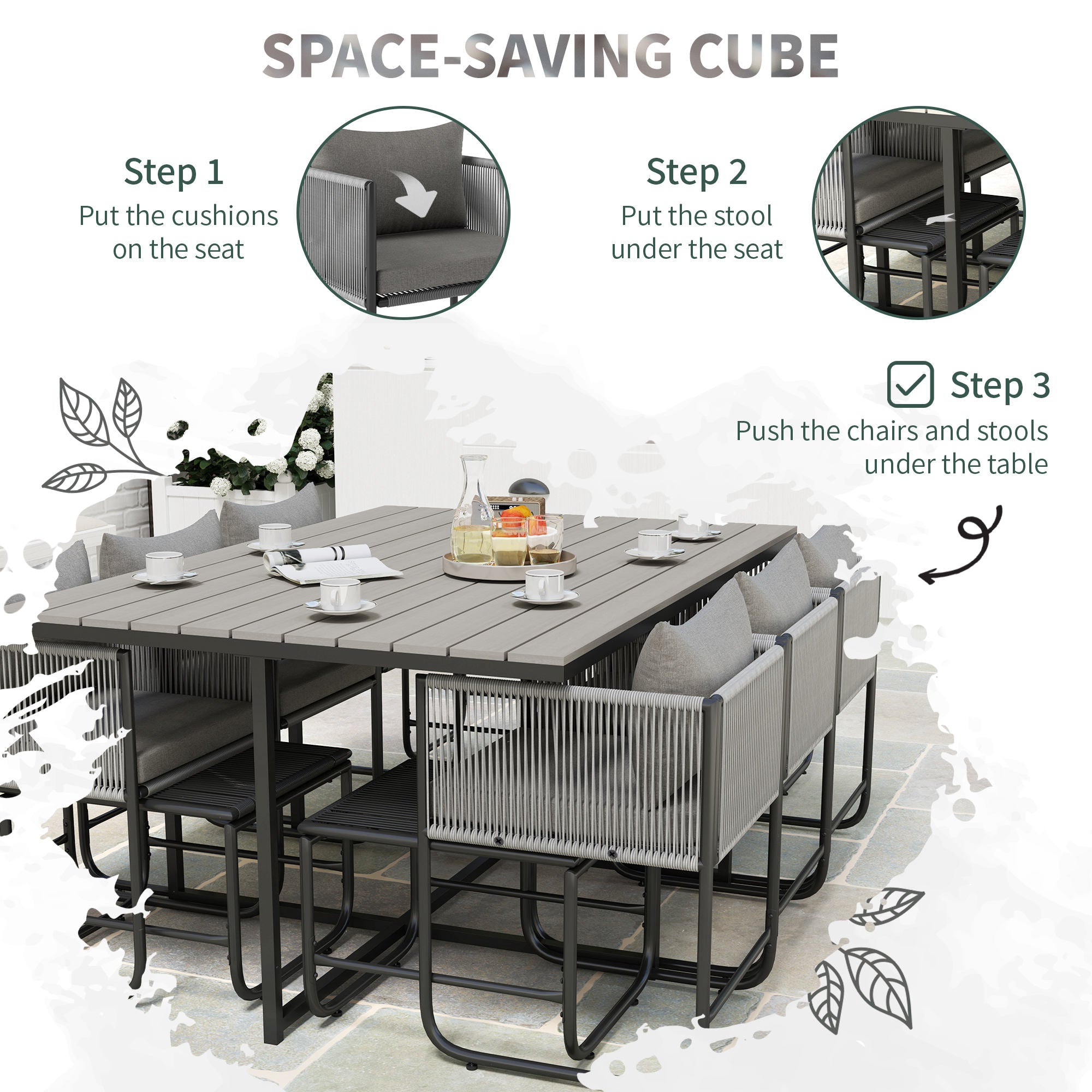 Outsunny Rattan Dining Set, Garden Table & Chair Sets w/ Space-saving Design