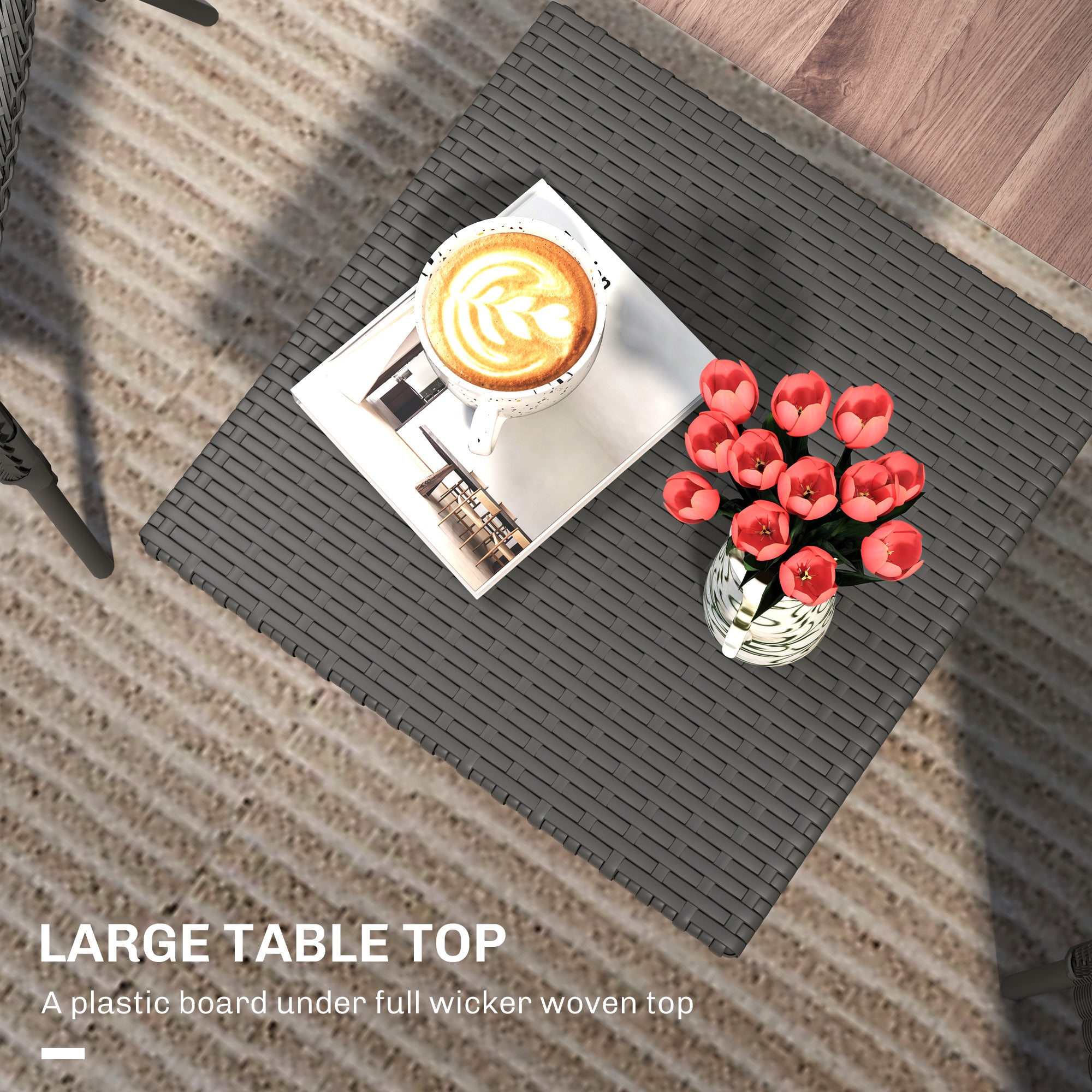 Outsunny PE Rattan Outdoor Coffee Table, Easy Match Rattan Side Table, Grey