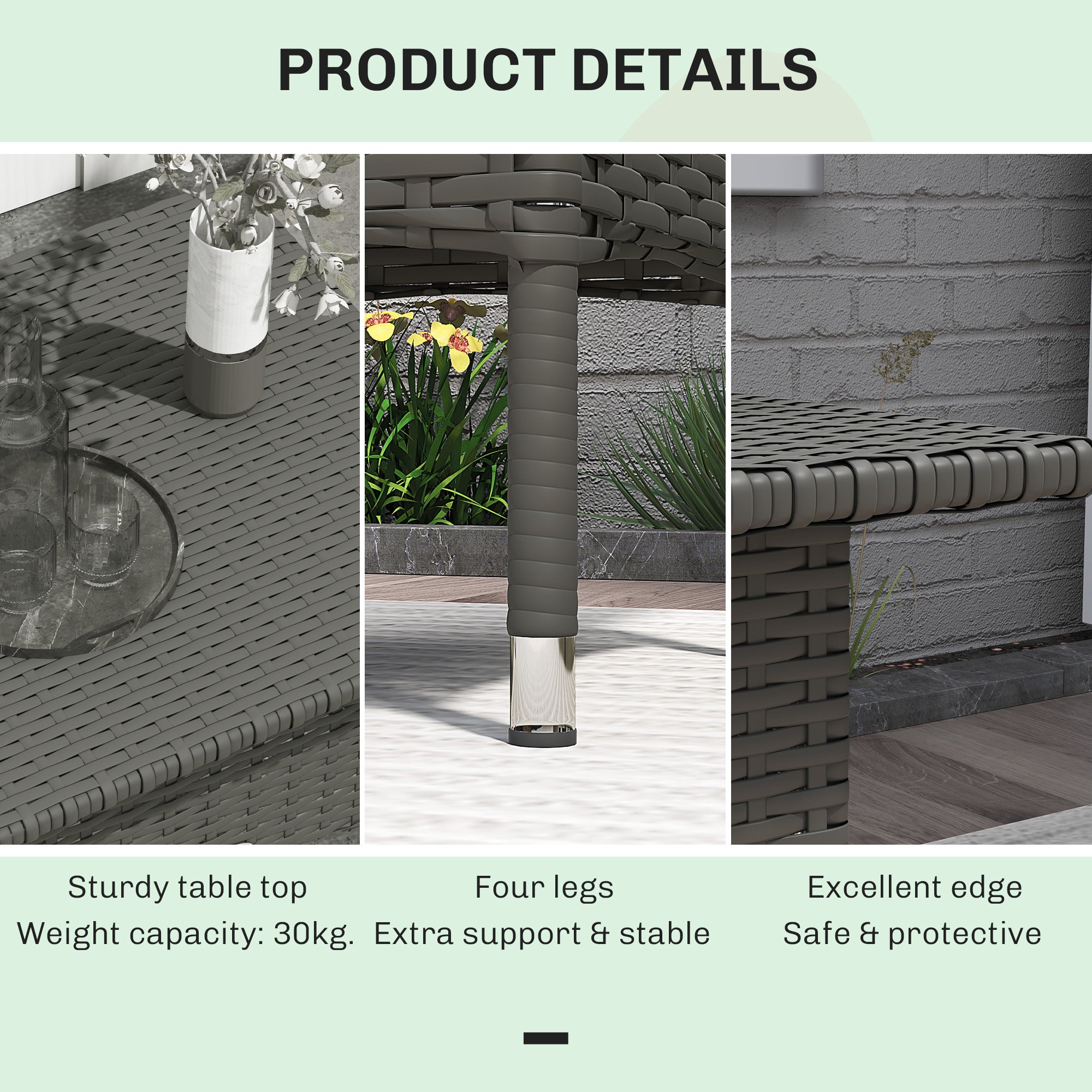 Outsunny PE Rattan Outdoor Coffee Table, Easy Match Rattan Side Table, Grey