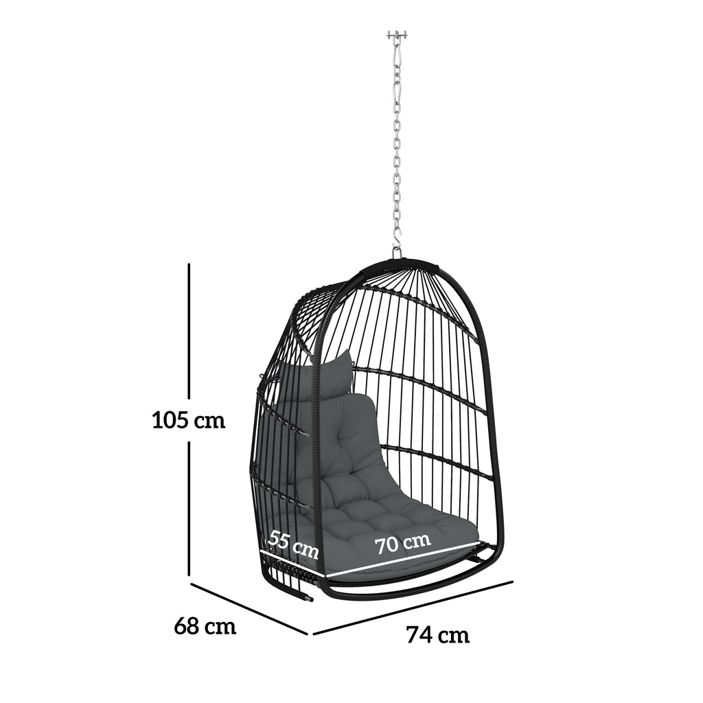 Outsunny Rattan Egg Chair with Installation Kit, Indoor Outdoor Swing Chair