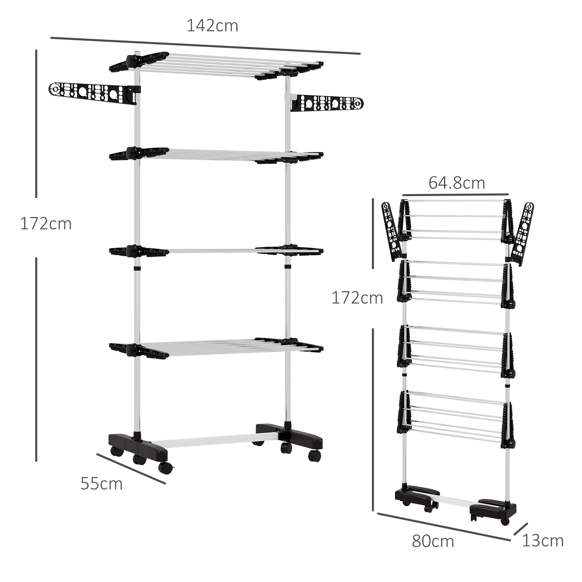 HOMCOM 4-Tier Large Clothes Airer Stainless Steel Clothes Drying Rack Black
