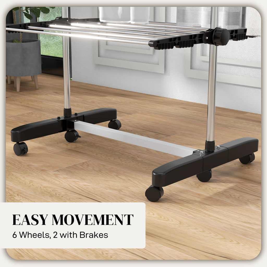 HOMCOM 4-Tier Large Clothes Airer Stainless Steel Clothes Drying Rack Black
