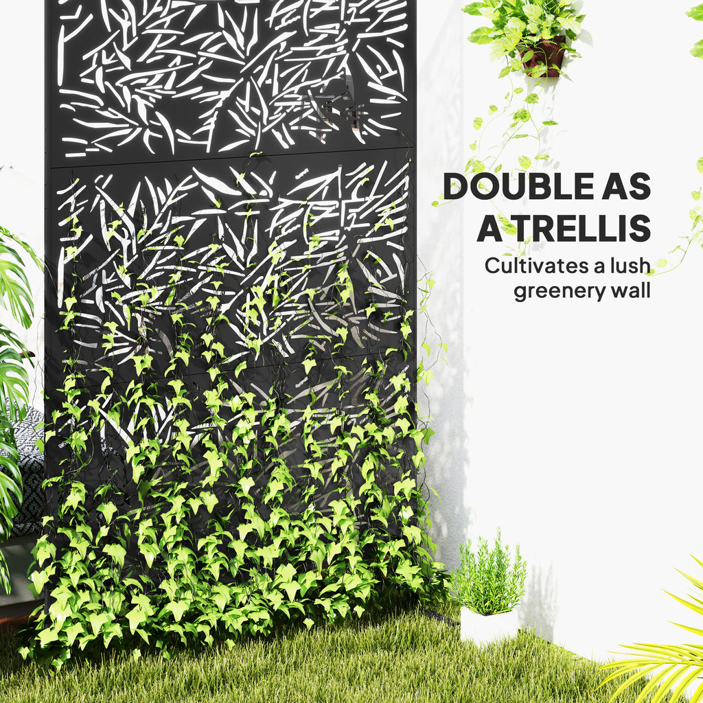 Stylish Black Bamboo Privacy Screen - Outdoor Steel Frame Divider