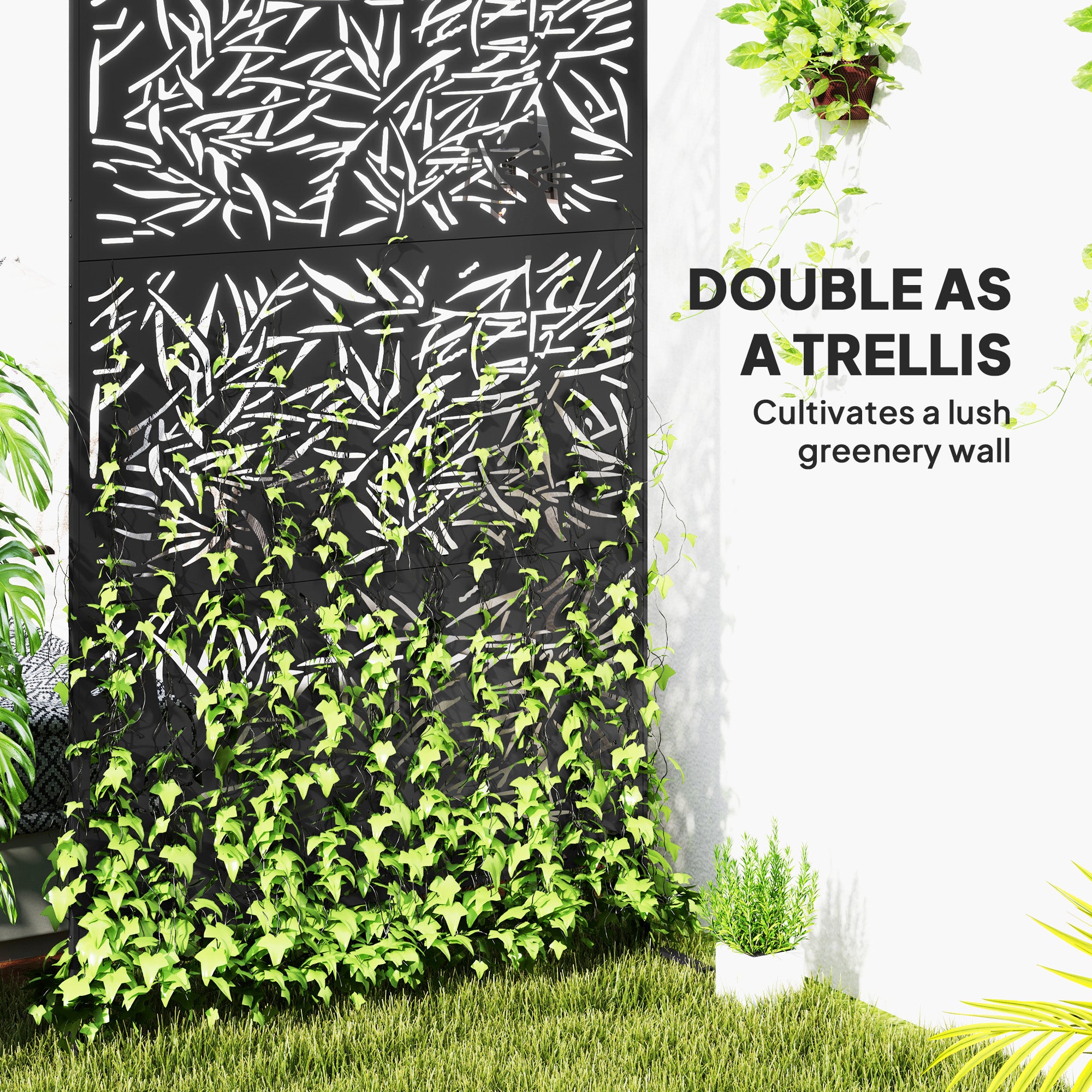 Stylish Black Bamboo Privacy Screen - Outdoor Steel Frame Divider
