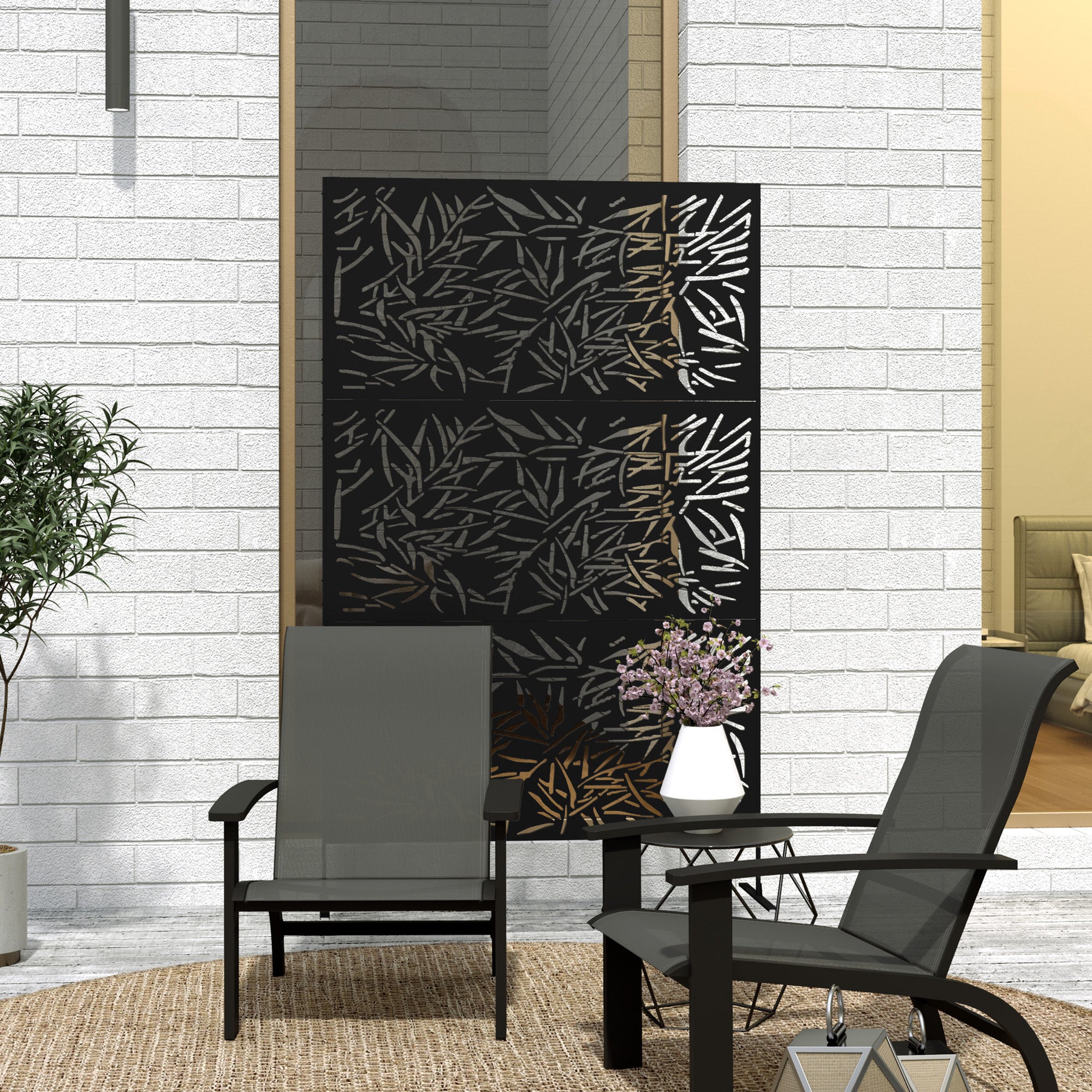 Stylish Black Bamboo Privacy Screen - Outdoor Steel Frame Divider