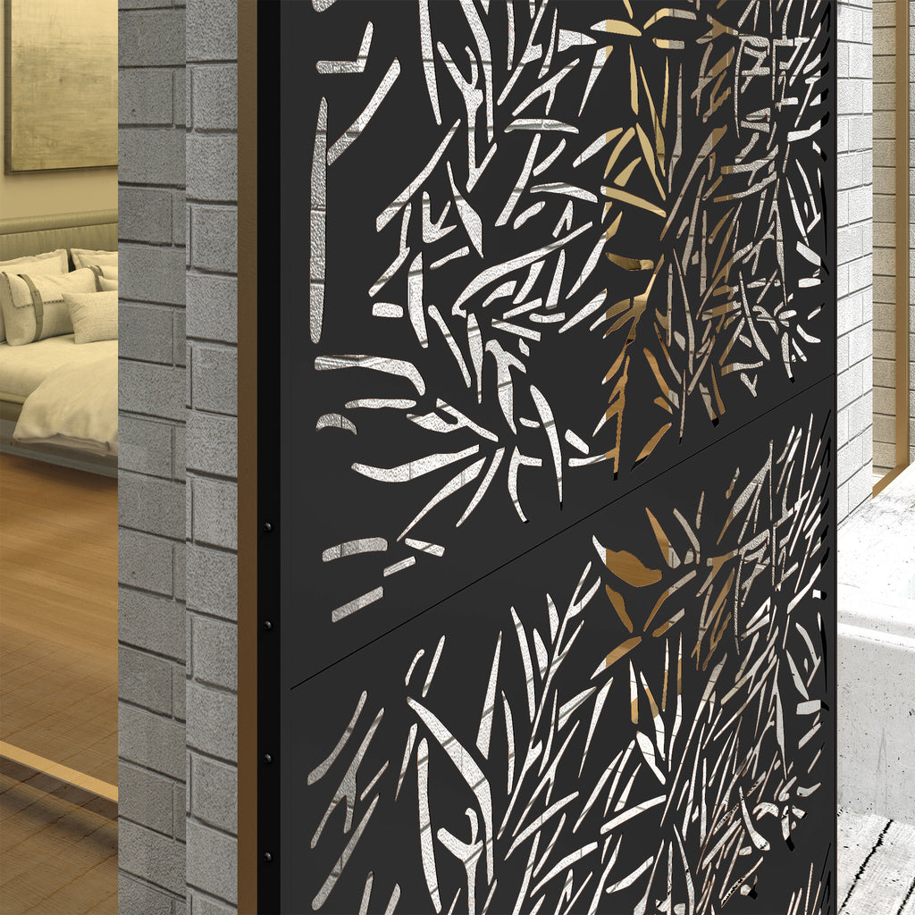Stylish Black Bamboo Privacy Screen - Outdoor Steel Frame Divider
