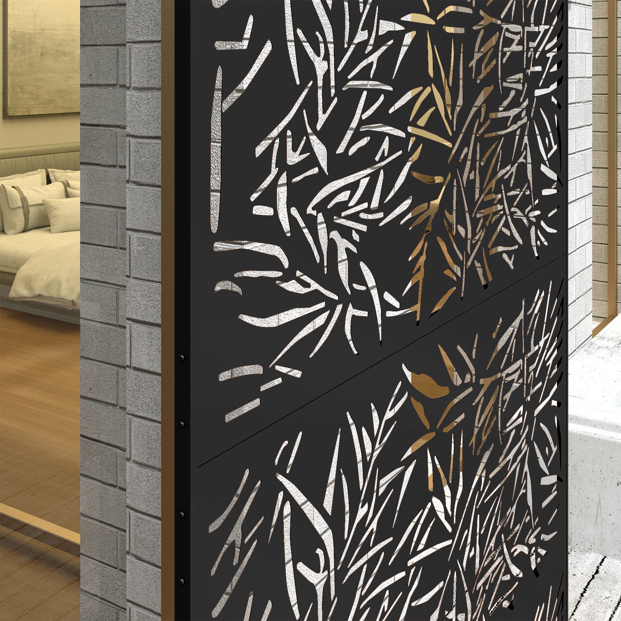 Stylish Black Bamboo Privacy Screen - Outdoor Steel Frame Divider