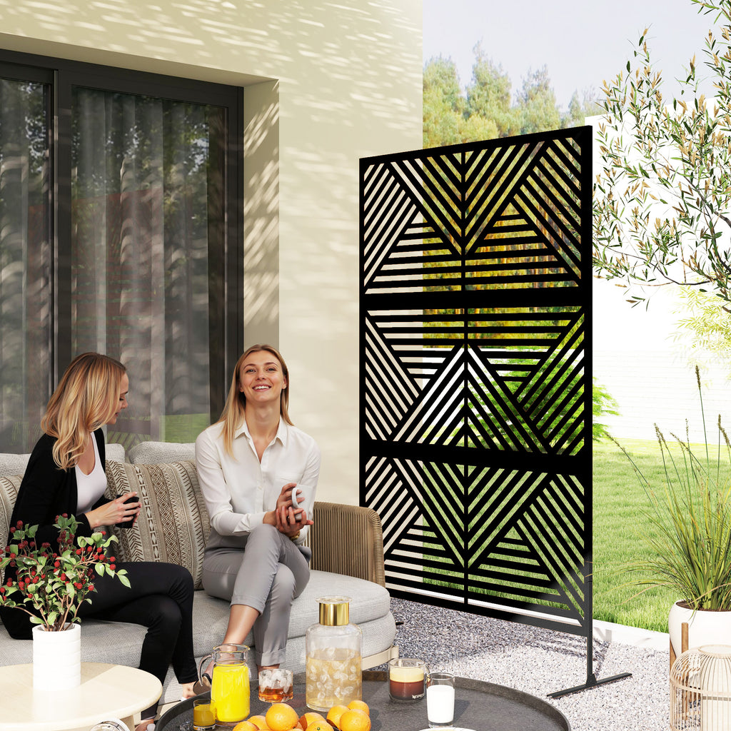 Outsunny Decorative Outdoor Divider Privacy Panel with Stand, Rhombus Black