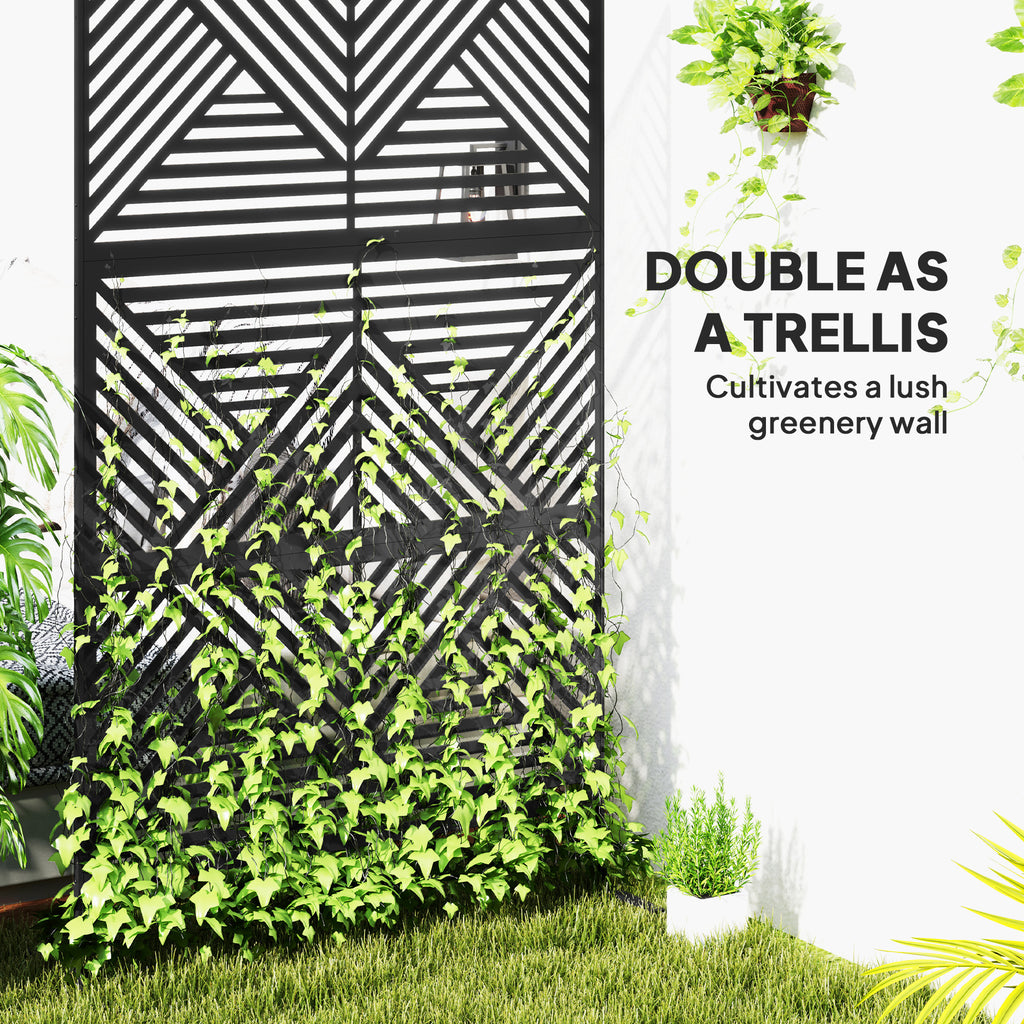 Outsunny Decorative Outdoor Divider Privacy Panel with Stand, Rhombus Black