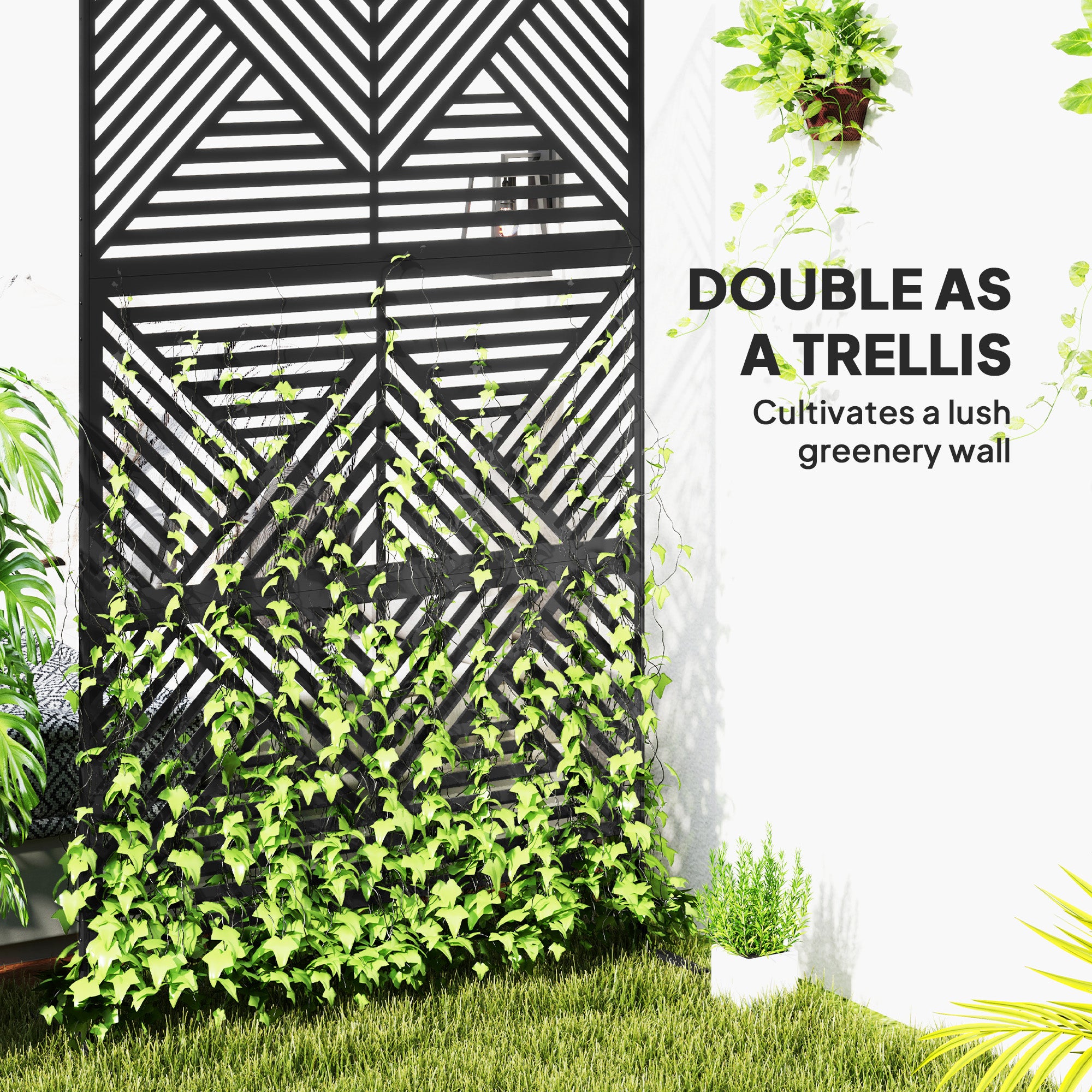Outsunny Decorative Outdoor Divider Privacy Panel with Stand, Rhombus Black