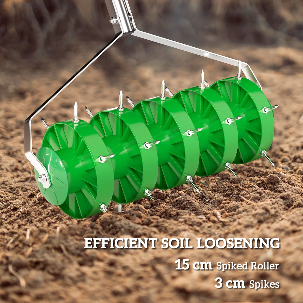 Outsunny Grass Spike Roller, Soil Aerator w/ 3 Piece Handle and T-bar Grip