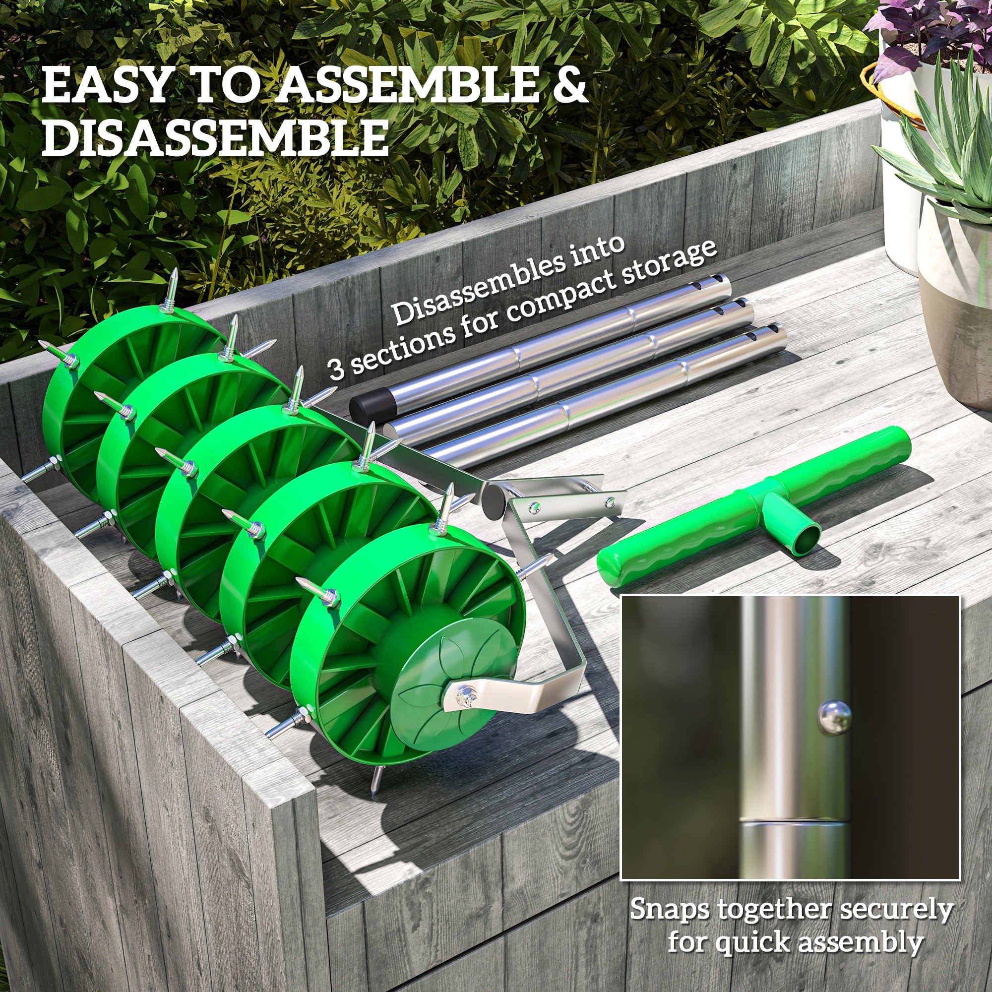 Outsunny Grass Spike Roller, Soil Aerator w/ 3 Piece Handle and T-bar Grip