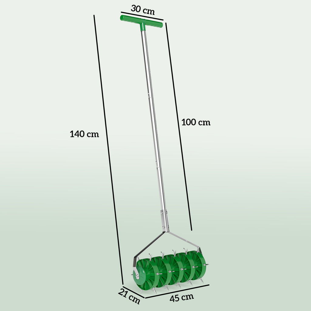 Outsunny Grass Spike Roller, Soil Aerator w/ 3 Piece Handle and T-bar Grip