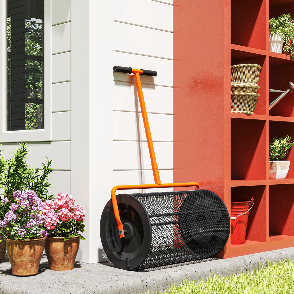 Outsunny Compost Spreader, 24" Garden Spreader w/ Height Adjustable Handle