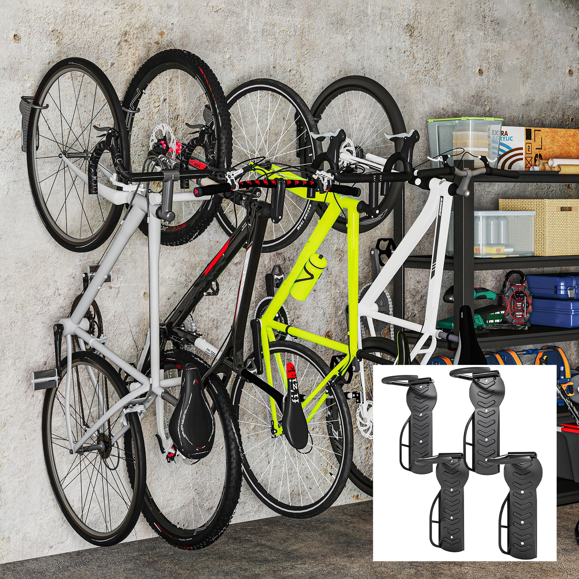SPORTNOW 4 Pack Bike Rack, Wall Mounted Bike Hooks for Garage