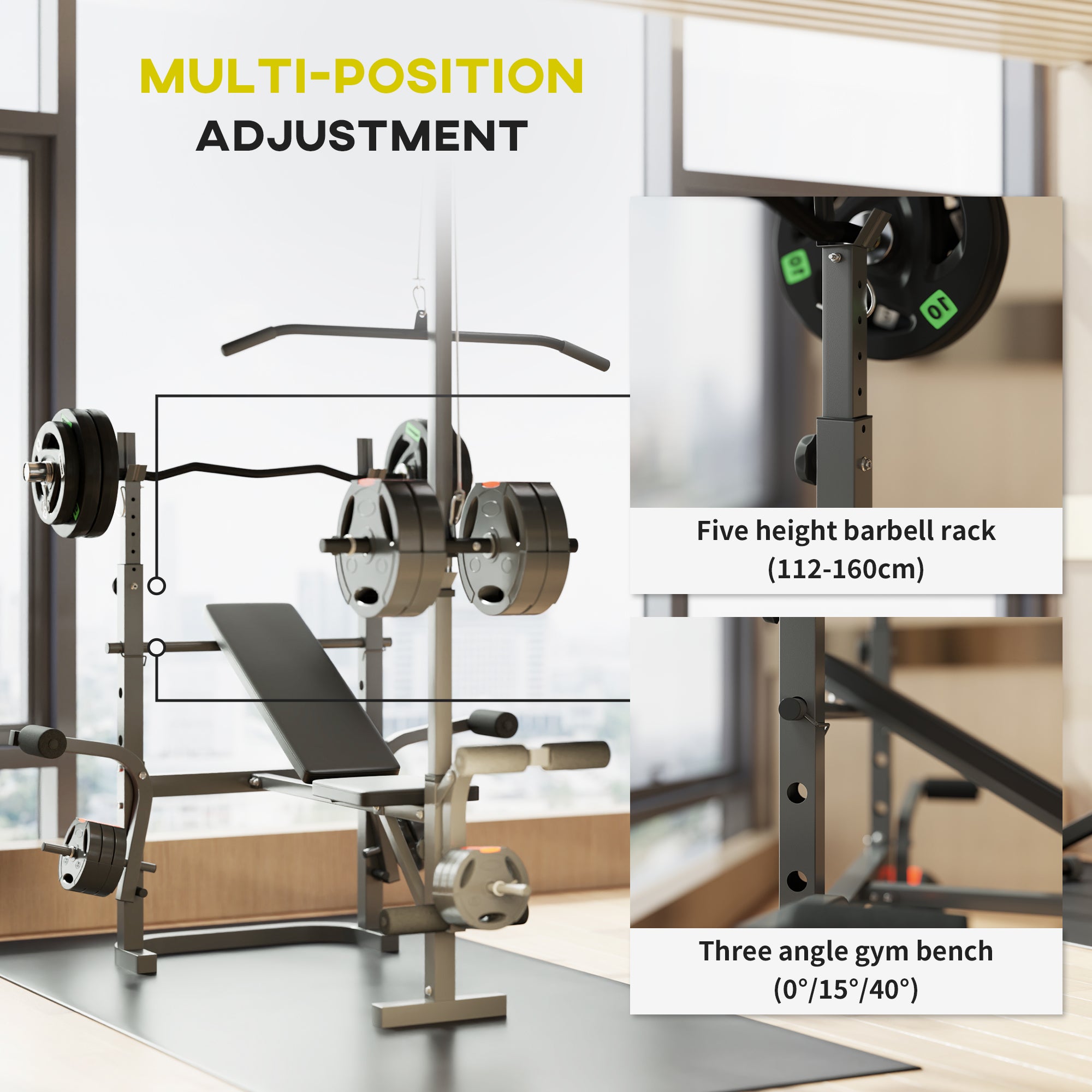 SPORTNOW Multi-Exercise Incline or Flat Weight Bench with Bench Press Rack