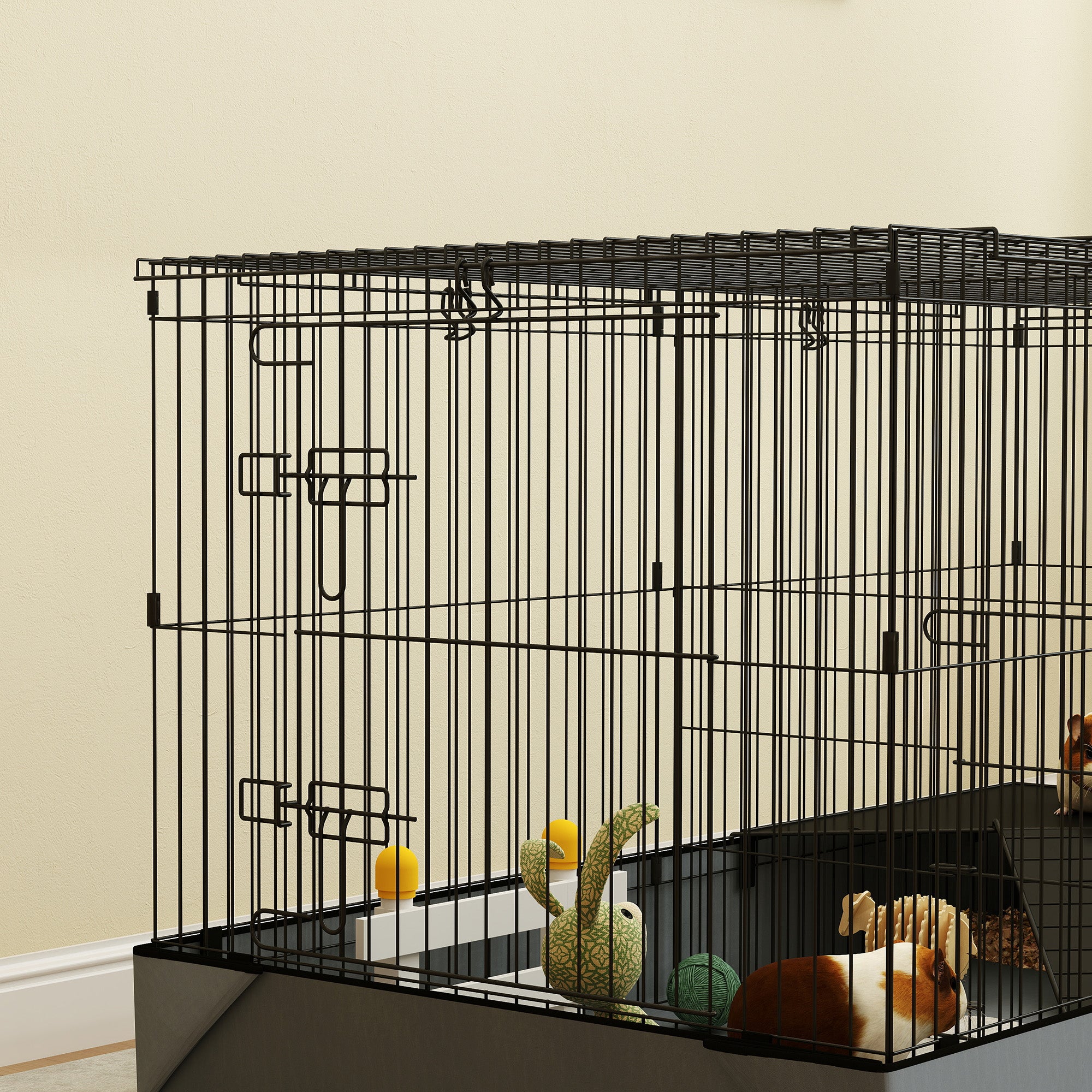 PawHut Guinea Pig Cage, 2 in 1 Rabbit Cage Pet Playpen for Hedgehogs, Black