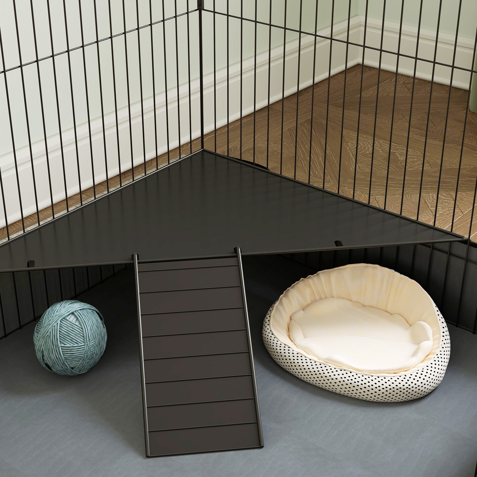PawHut Guinea Pig Cage, 2 in 1 Rabbit Cage Pet Playpen for Hedgehogs, Black
