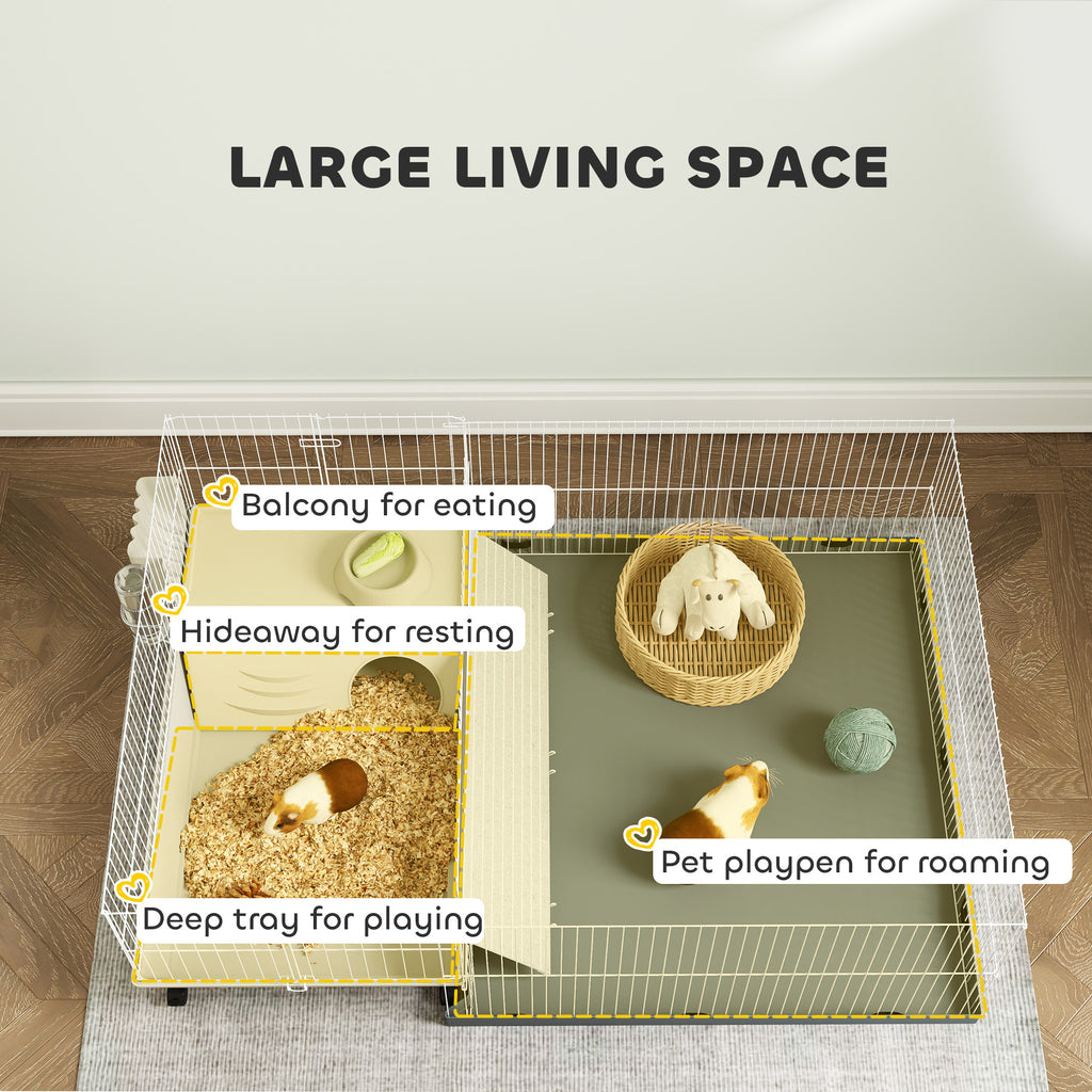 PawHut Small Animal Cage, Guinea Pig Cage with Removable Pet Playpen, Beige