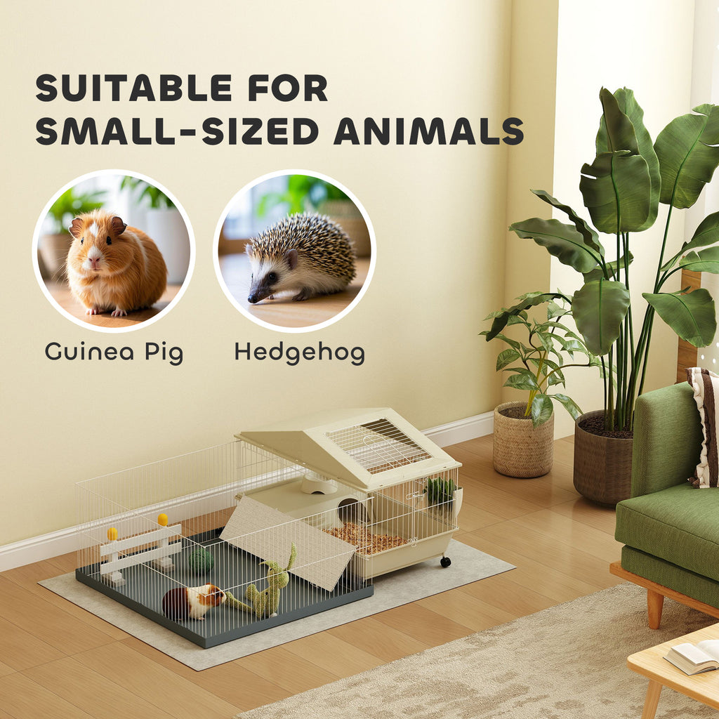 PawHut Small Animal Cage, Guinea Pig Cage with Removable Pet Playpen, Beige