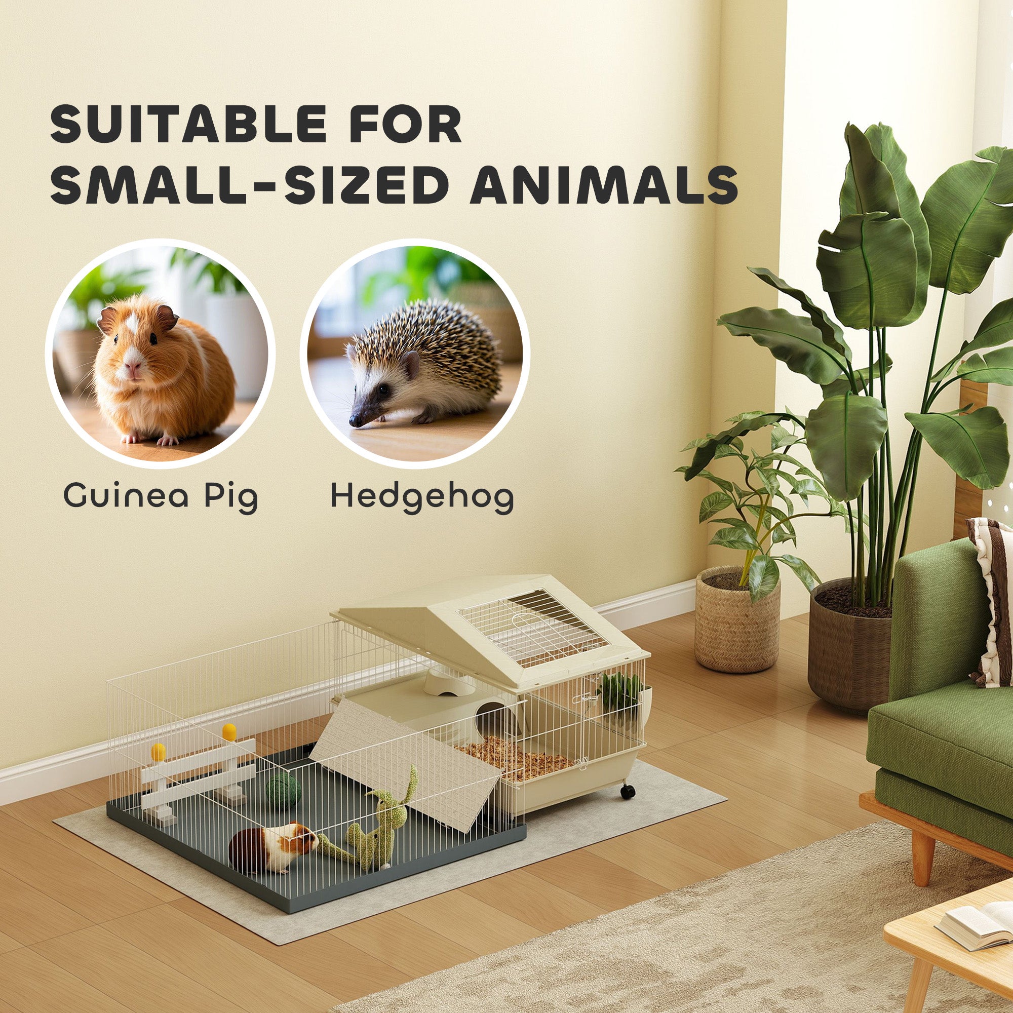 PawHut Small Animal Cage, Guinea Pig Cage with Removable Pet Playpen, Beige