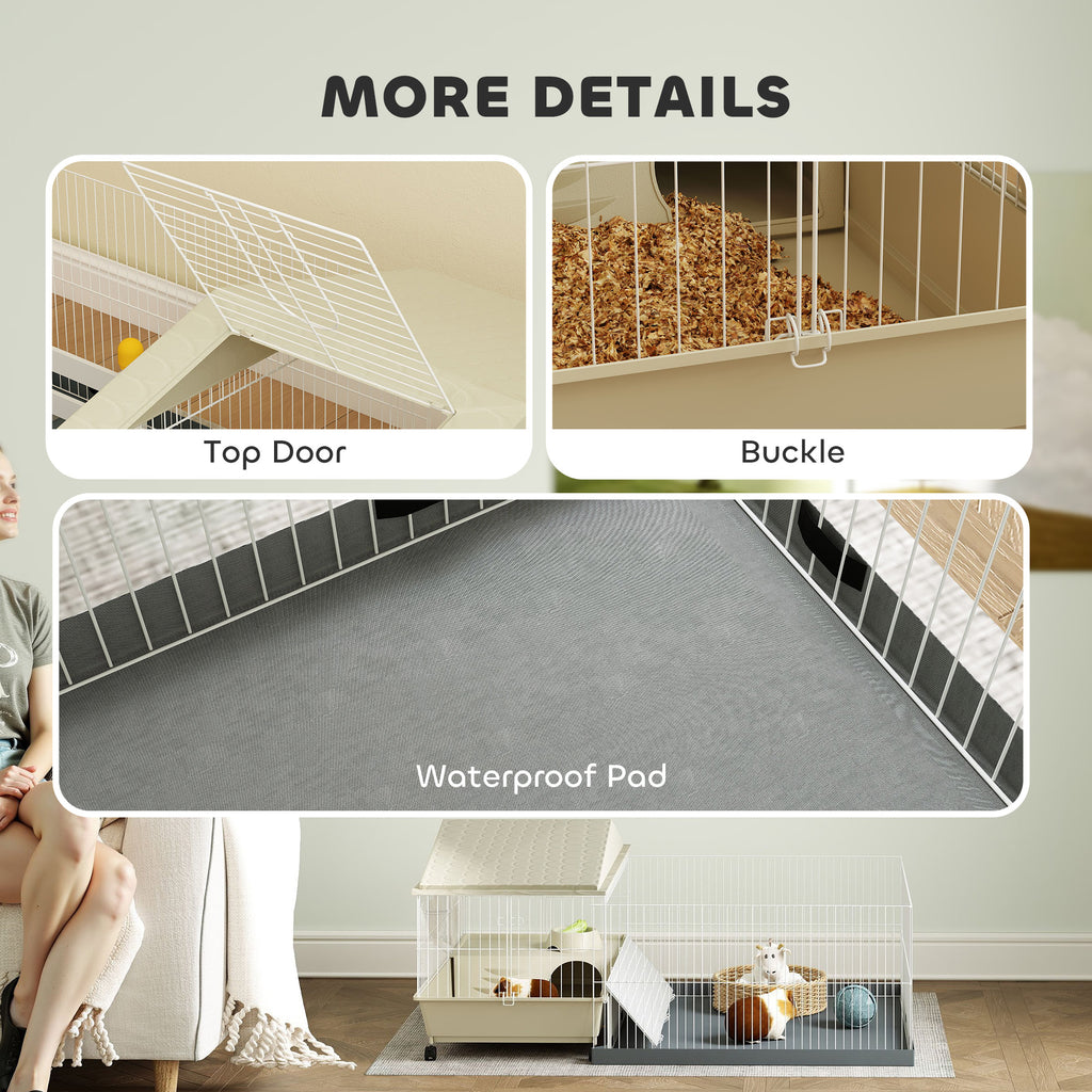 PawHut Small Animal Cage, Guinea Pig Cage with Removable Pet Playpen, Beige