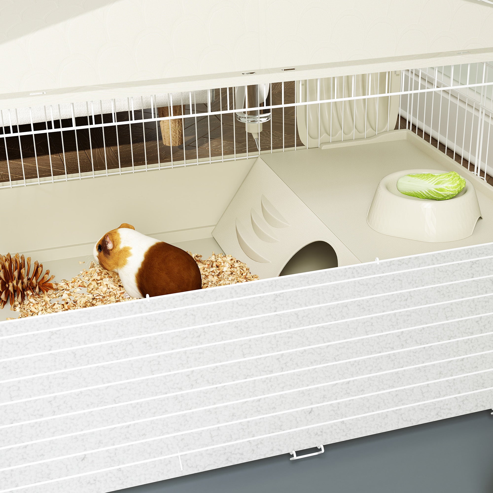 PawHut Small Animal Cage, Guinea Pig Cage with Removable Pet Playpen, Beige