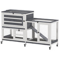 PawHut 2 Tier Rabbit Hutch with Run, Wheels, 2 Openable Top, 3 Plastic Trays