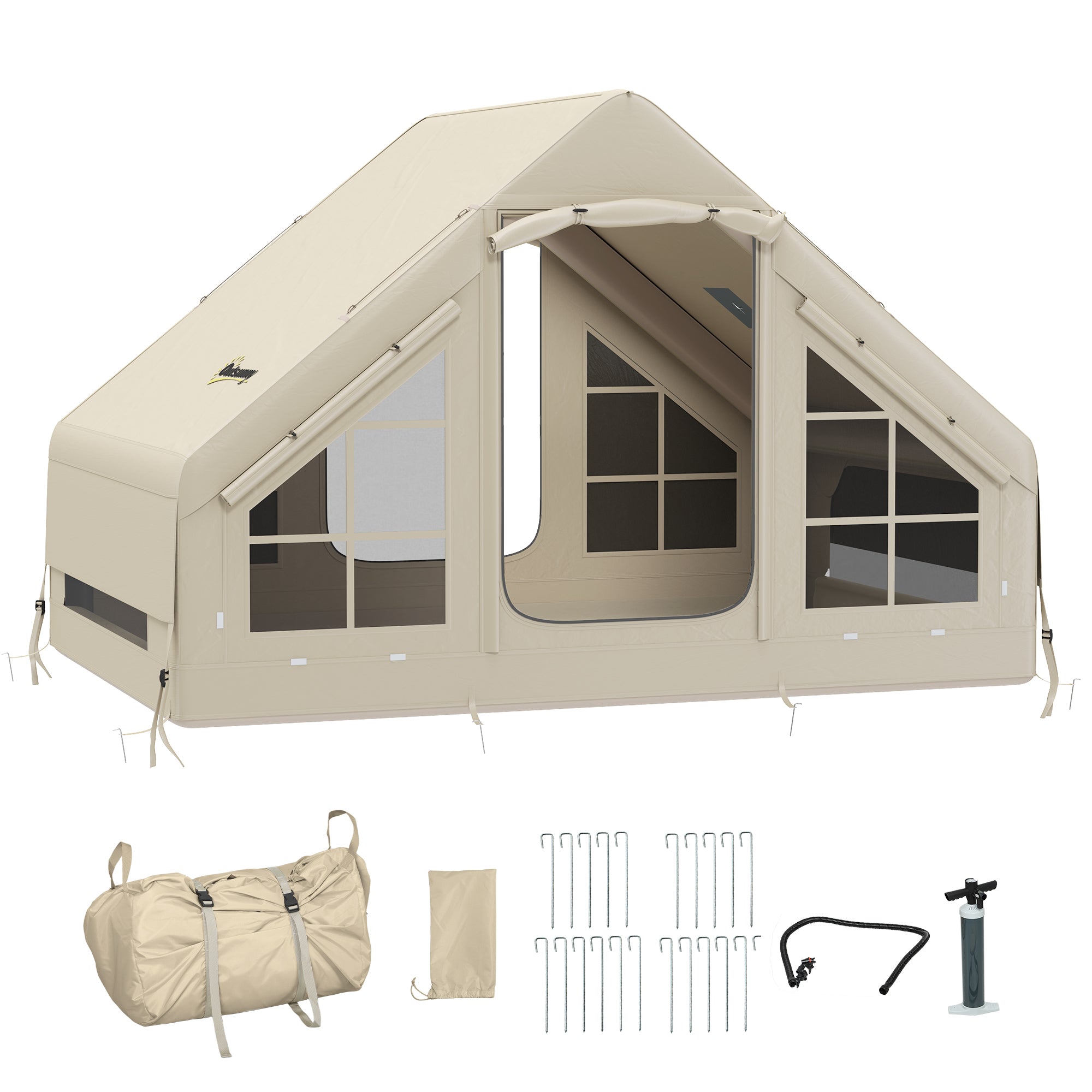 Outsunny Inflatable Camping Tent with Pump, 2-4 Person Glamping Tent