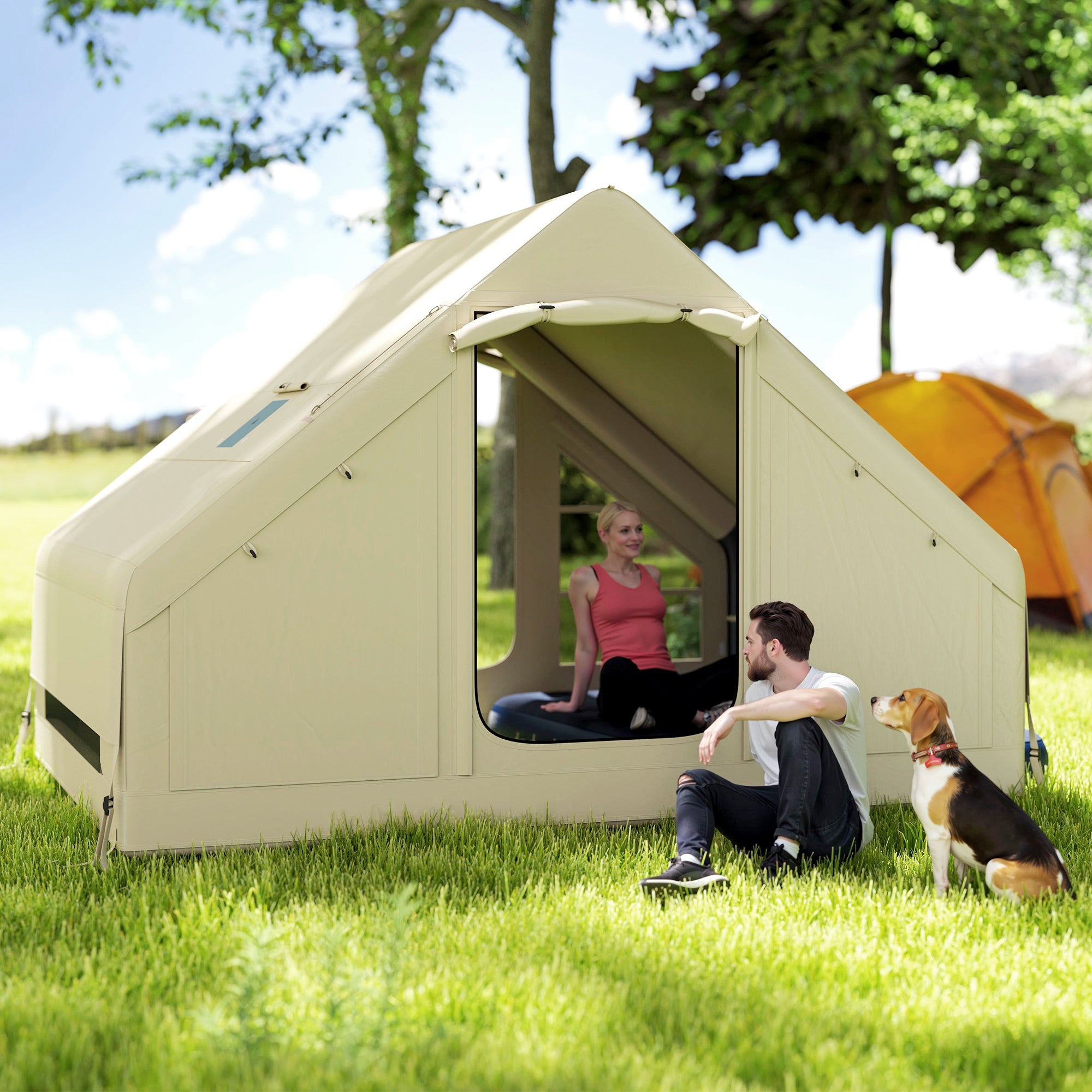 Outsunny Inflatable Camping Tent with Pump, 2-4 Person Glamping Tent