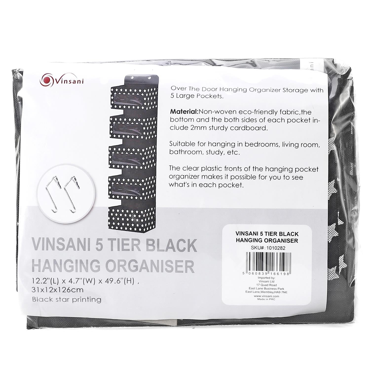 Vinsani 5Tier Black Hanging Organiser