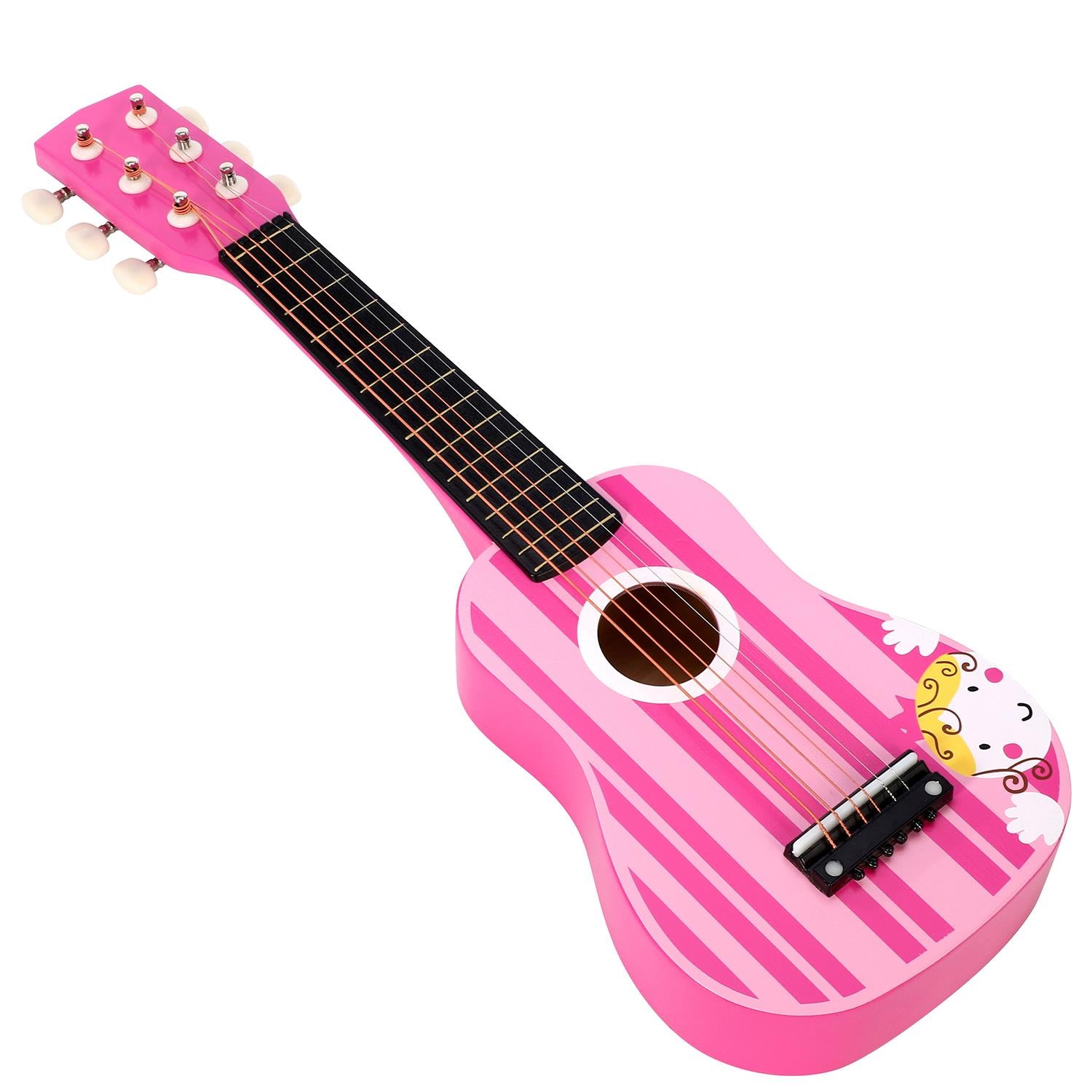 SOKA Wooden Pink Striped Guitar Musical Instrument Pretend Play Music Toy