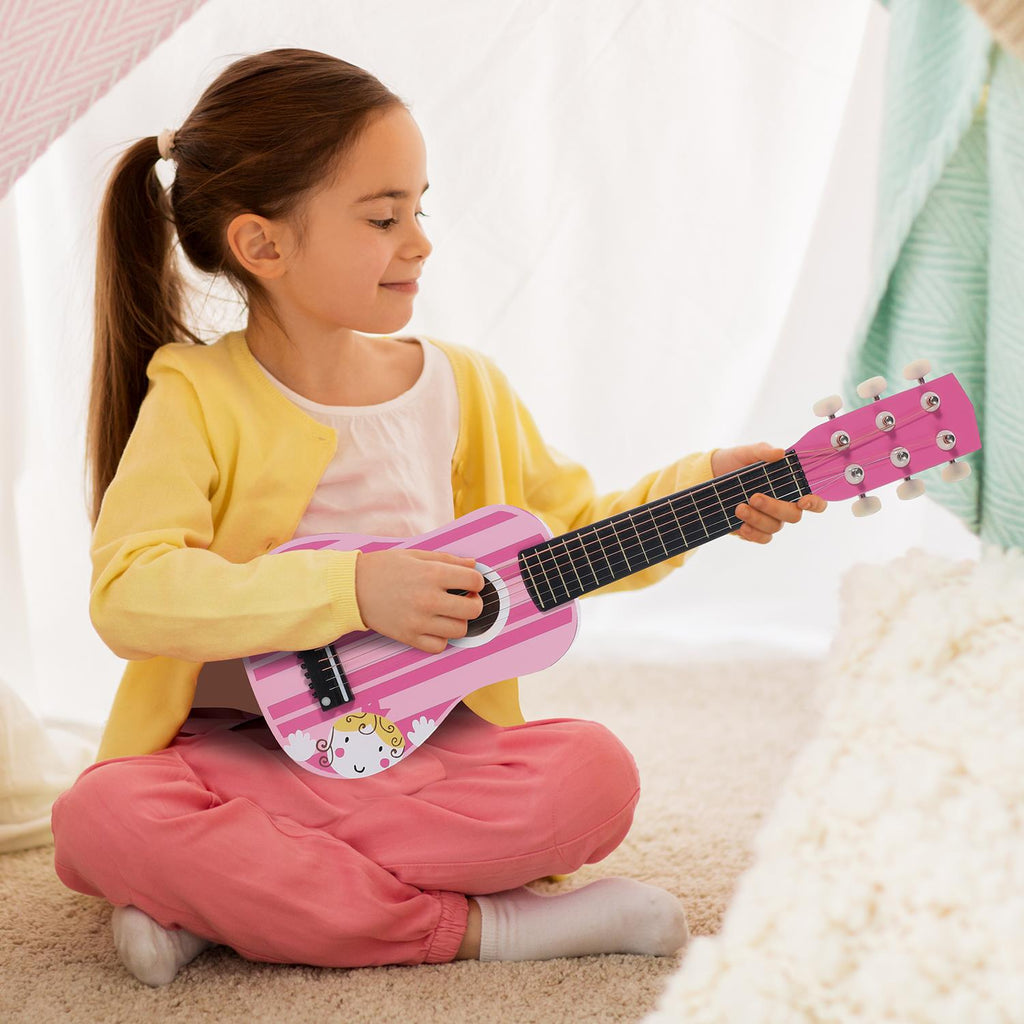 SOKA Wooden Pink Striped Guitar Musical Instrument Pretend Play Music Toy