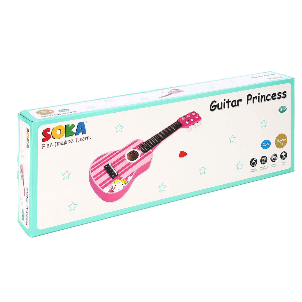 SOKA Wooden Pink Striped Guitar Musical Instrument Pretend Play Music Toy
