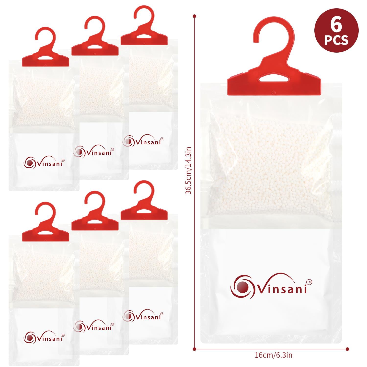 Vinsani 6Pc Hanging Wardrobe Dehumidifier Bag
