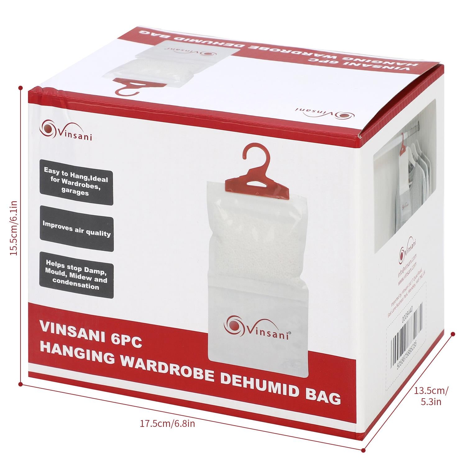 Vinsani 6Pc Hanging Wardrobe Dehumidifier Bag