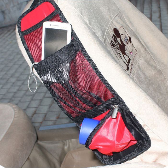 PACK OF 2 Car Multi Side Pocket Seat Storage Hanging Bag Organise Pouch - Red
