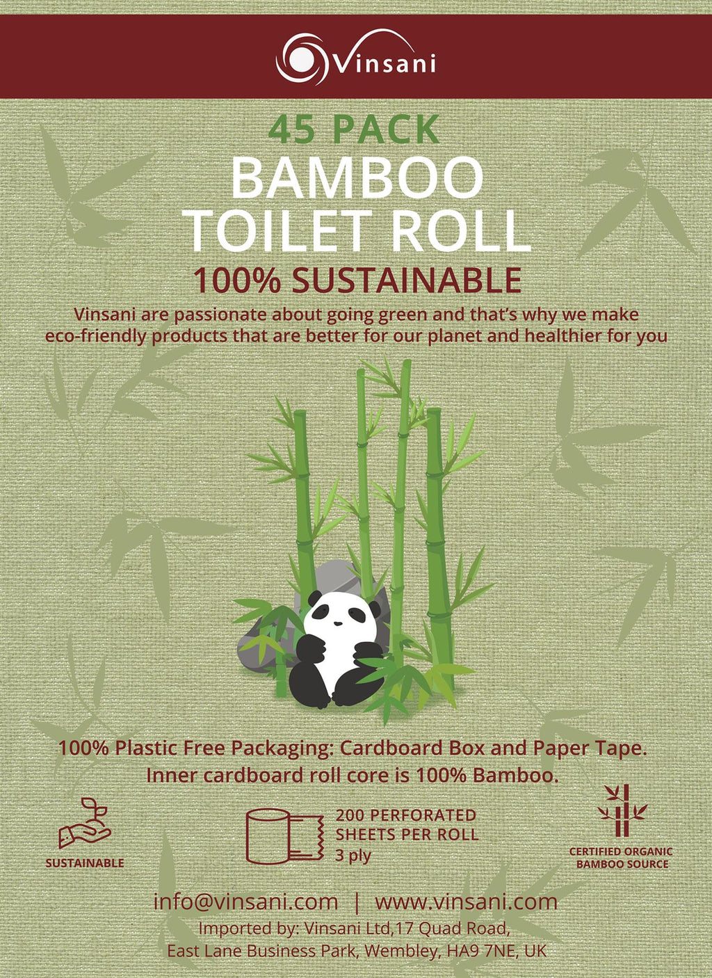Vinsani Bamboo Kitchen Roll - 12 Pack