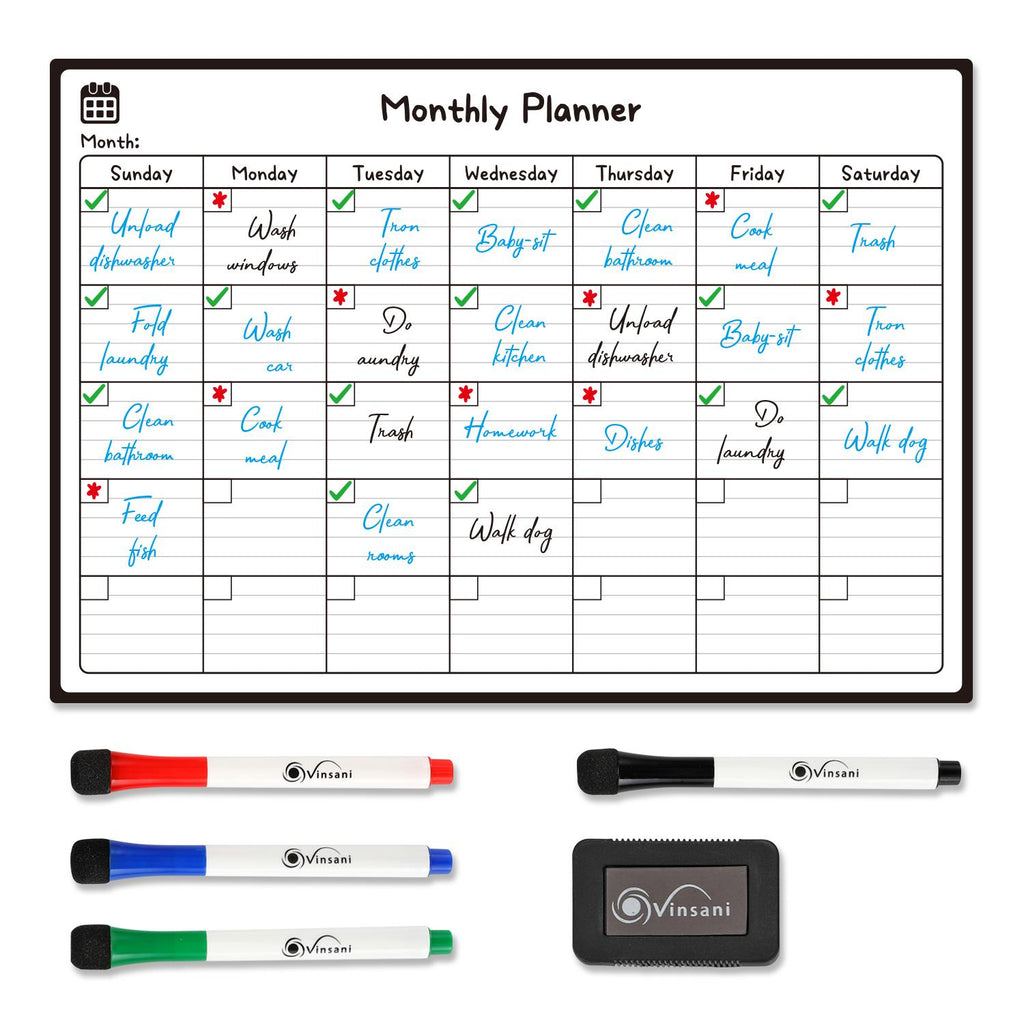 Vinsani Monthly Planner 4 Markers & Eraser