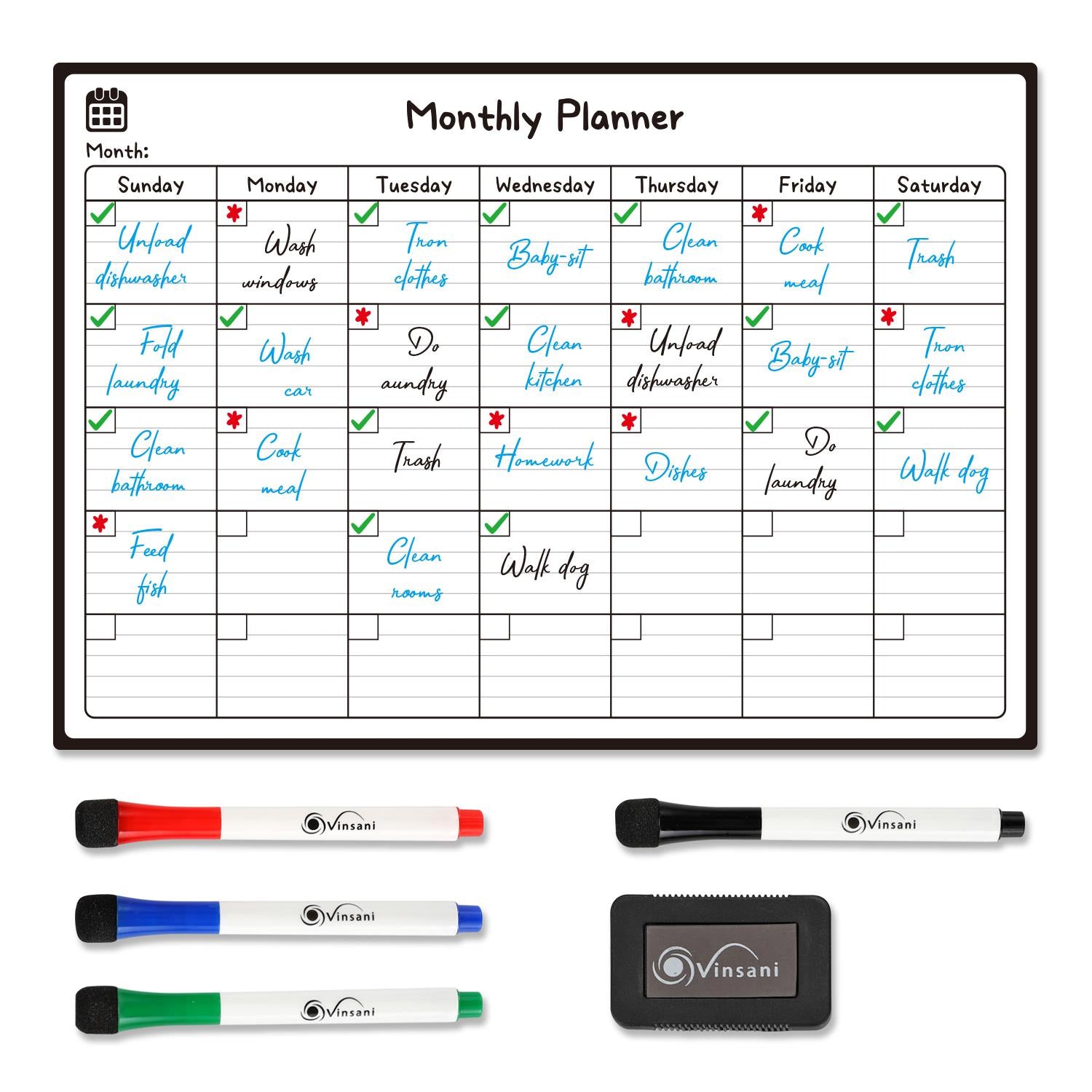 Vinsani Monthly Planner 4 Markers & Eraser