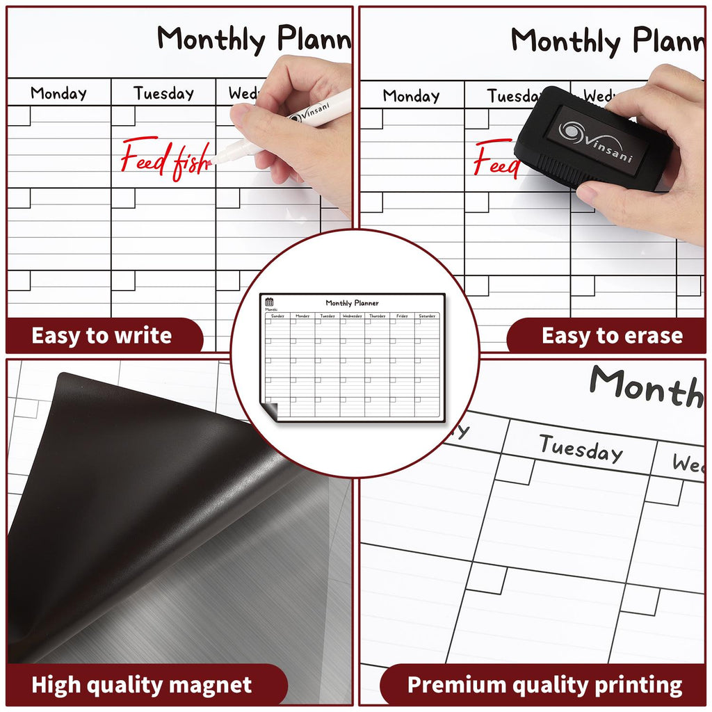 Vinsani Monthly Planner 4 Markers & Eraser