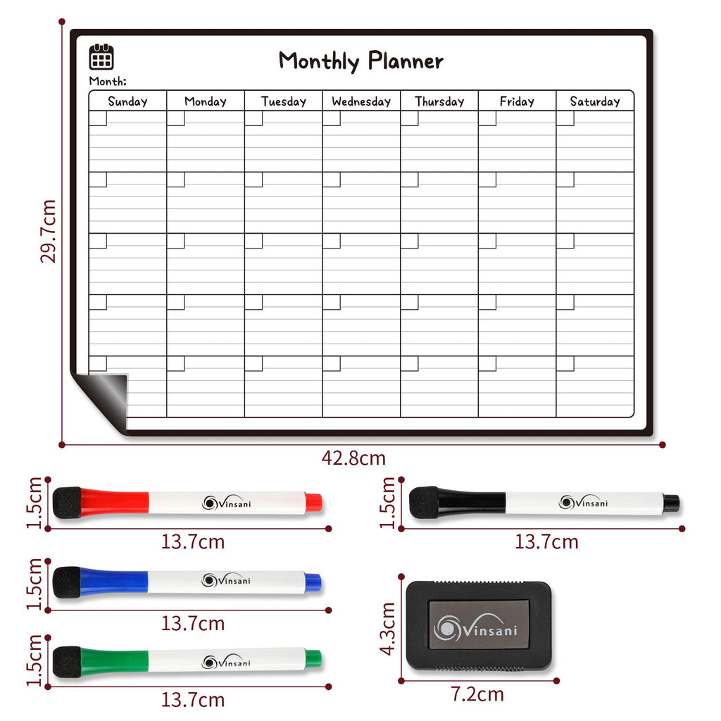 Vinsani Monthly Planner 4 Markers & Eraser
