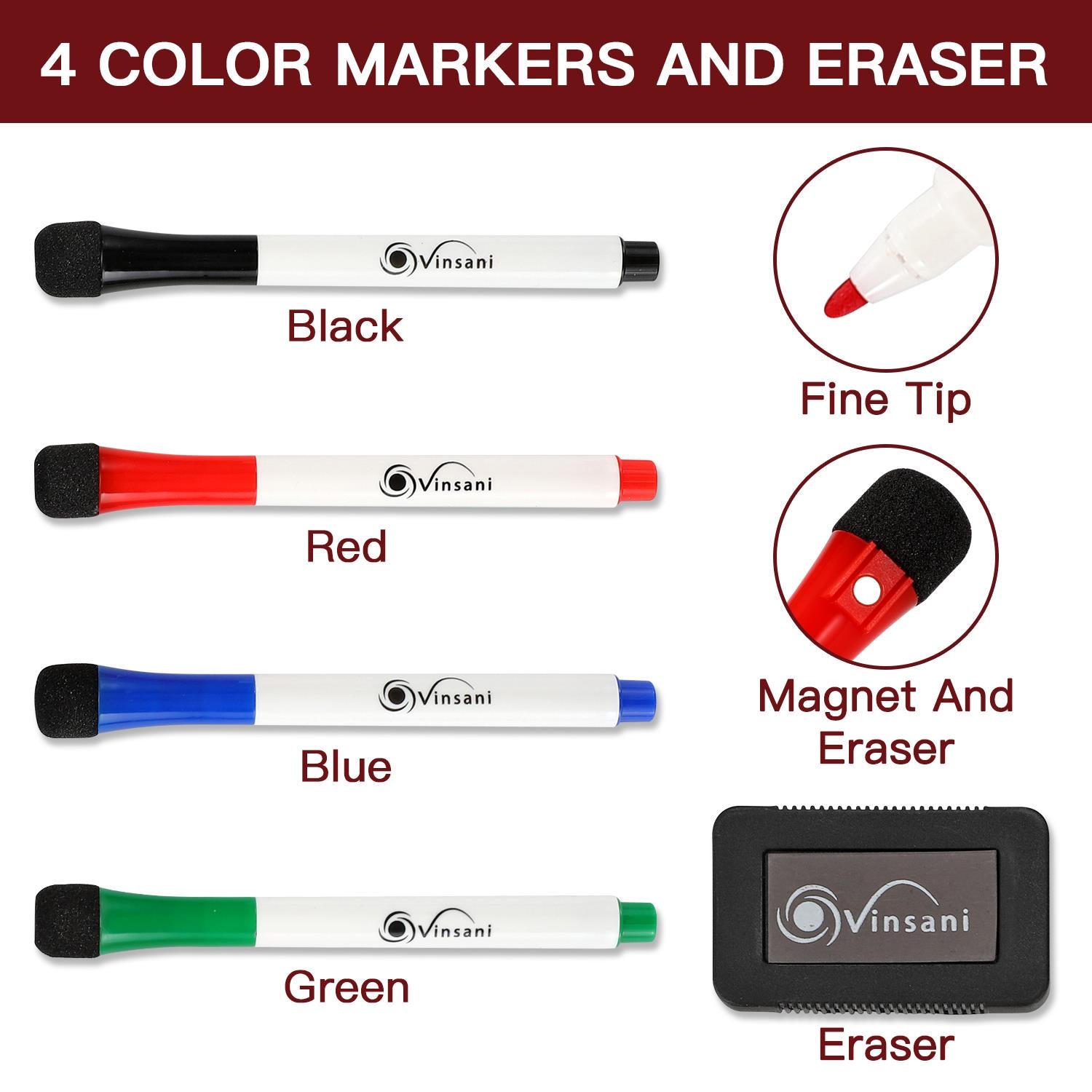 Vinsani 450x600 Whiteboard with 4 Markers and Eraser