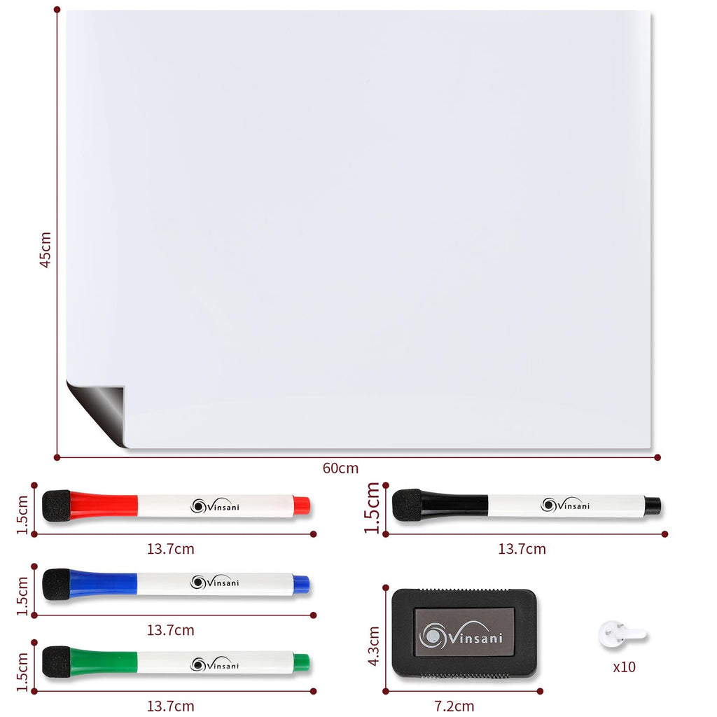 Vinsani 450x600 Whiteboard with 4 Markers and Eraser