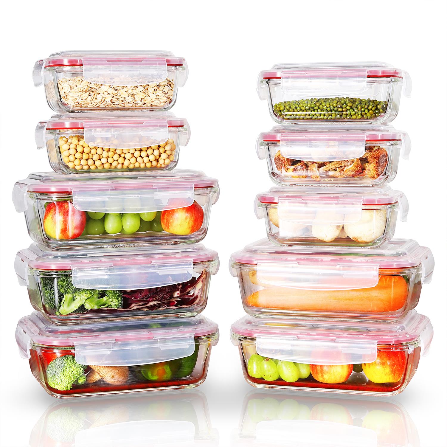 Vinsani Glass Food Storage 10-Pack Containers – Meal Prep Lunch Boxes
