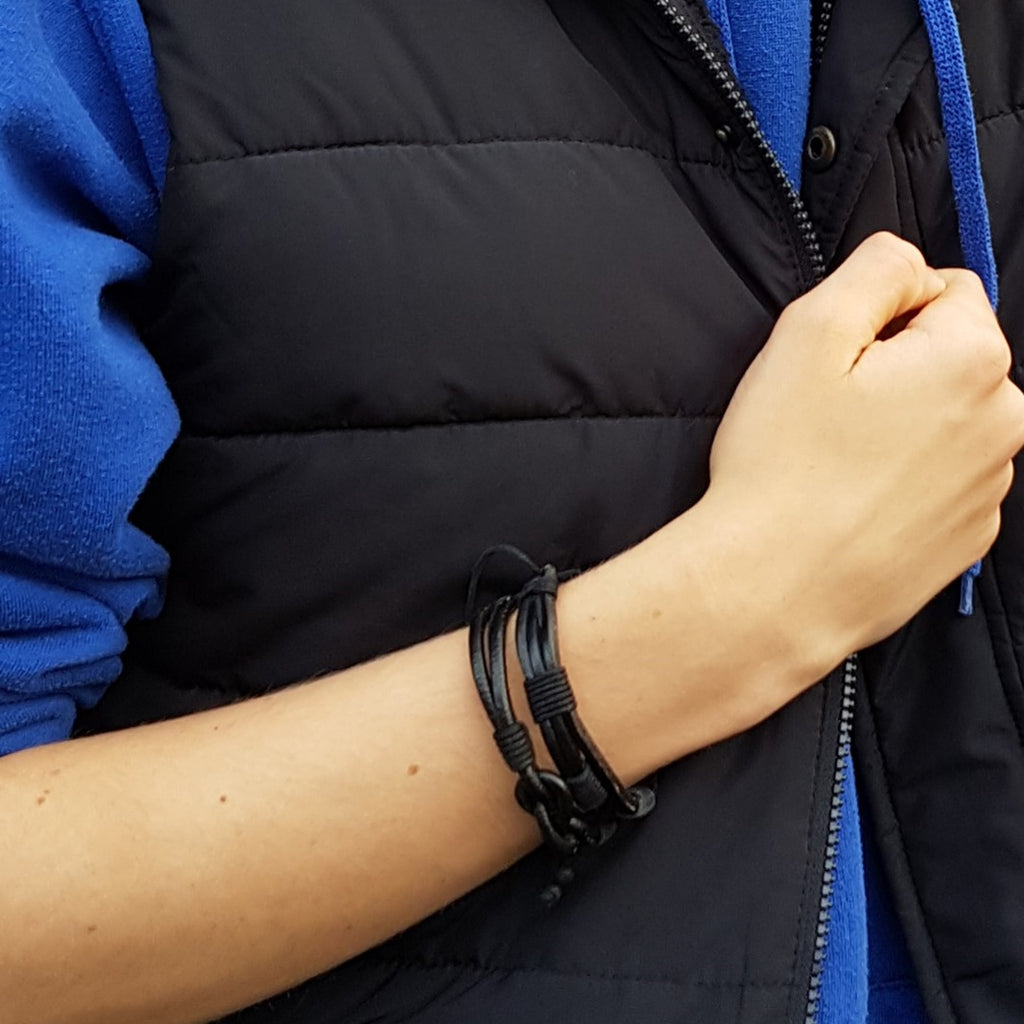 Men's Black Leather Knot Bracelet