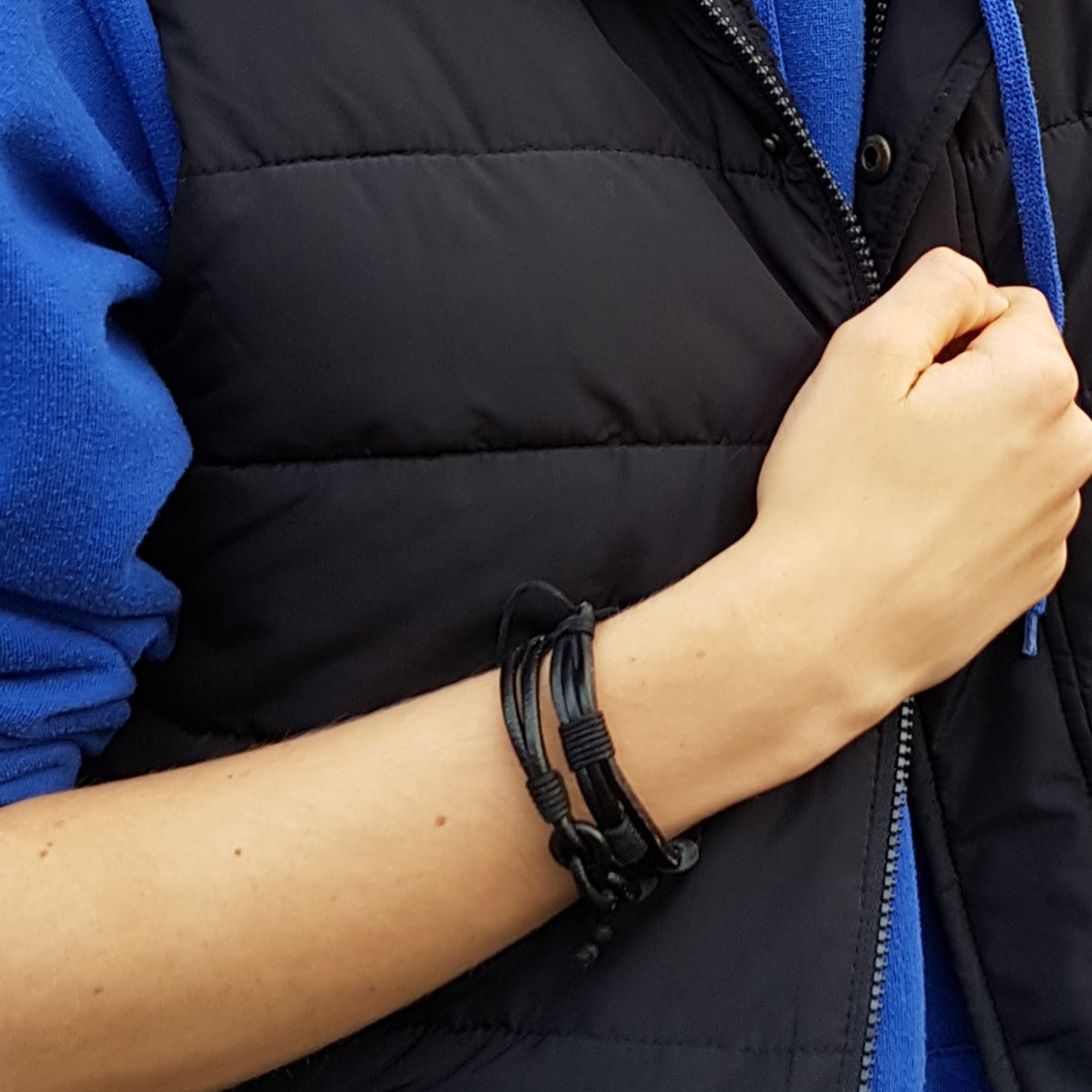 Men's Black Leather Knot Bracelet