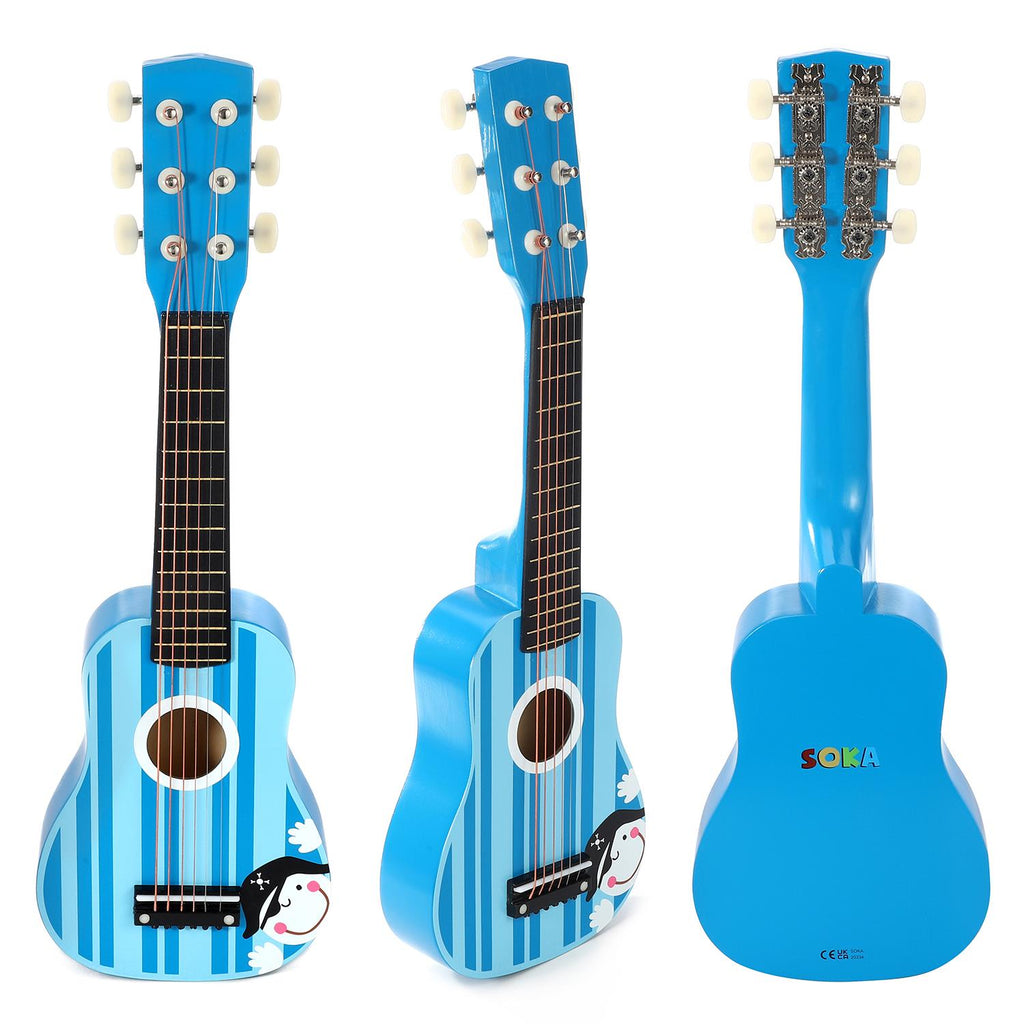 SOKA Wooden Stripe Striped Blue Pirate Guitar Childrens Musical Instrument